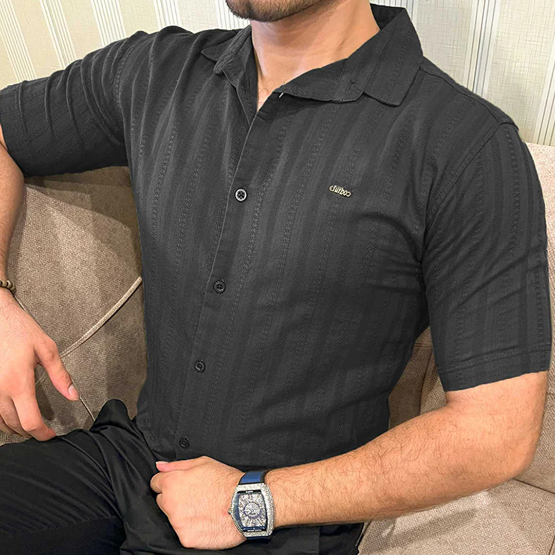 Turbo Endless Cool Embossed Casual Shirt In Black - Image 3