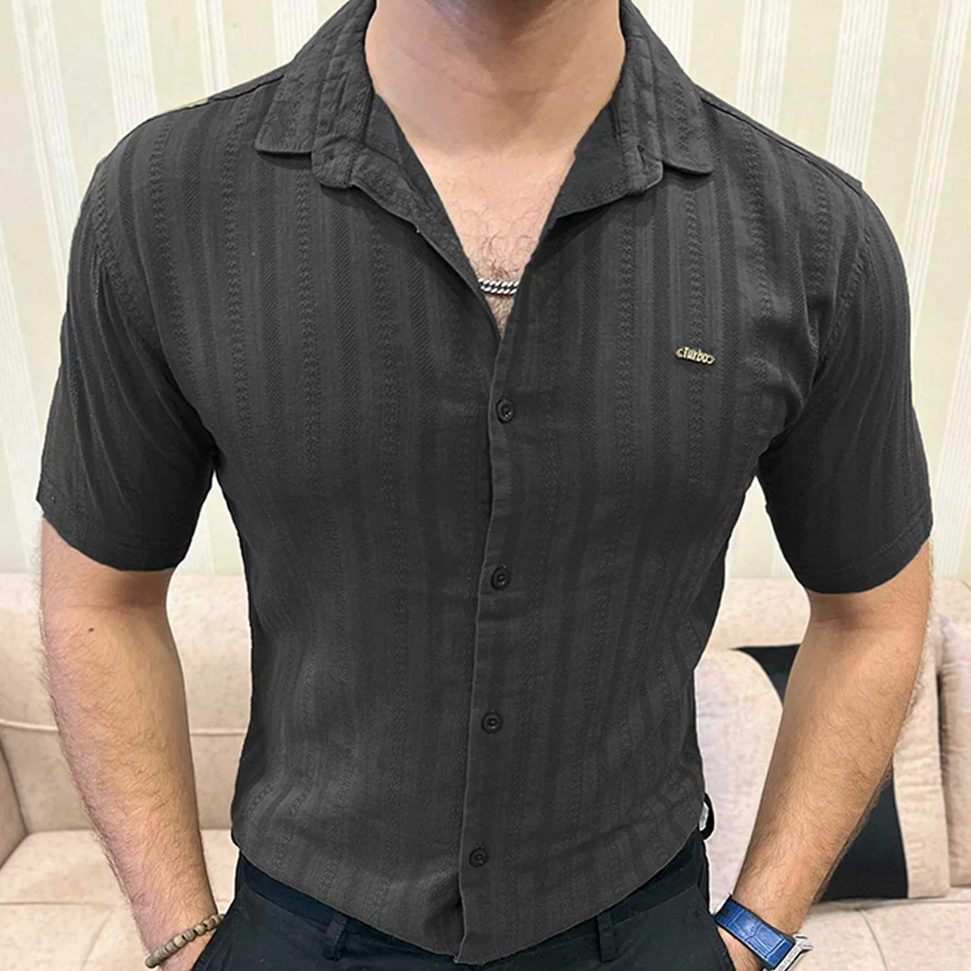 Turbo Endless Cool Embossed Casual Shirt In Black - Image 4
