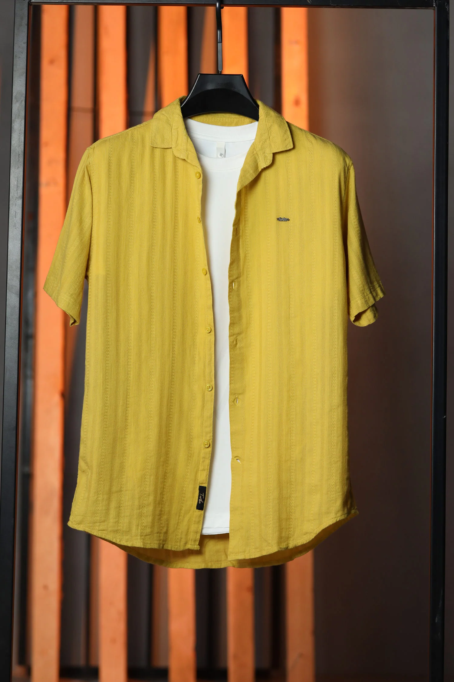 Turbo Endless Cool Embossed Casual Shirt In Mustard