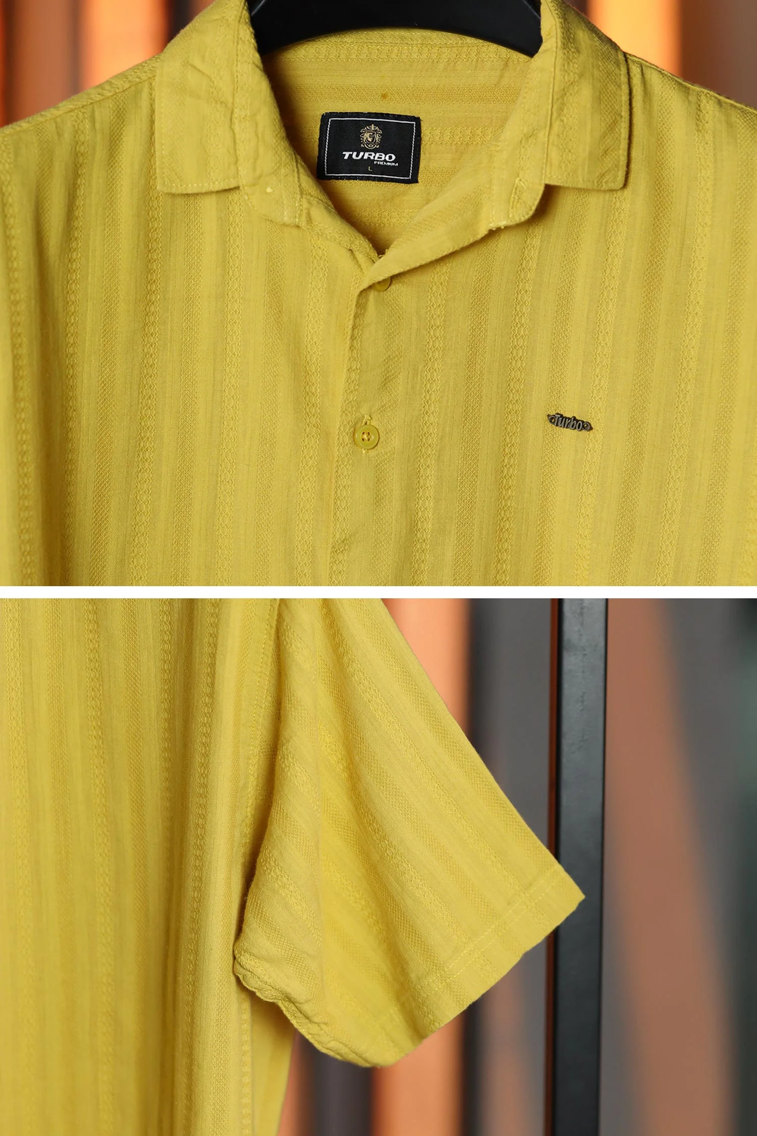 Turbo Endless Cool Embossed Casual Shirt In Mustard - Image 3