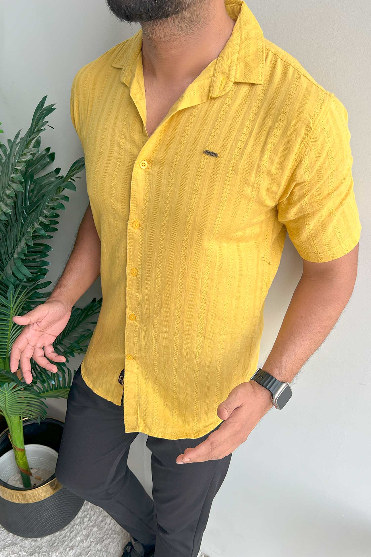 Turbo Endless Cool Embossed Casual Shirt In Mustard - Image 2