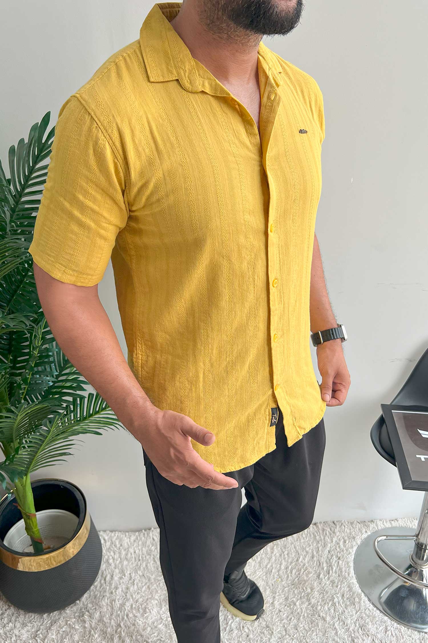 Turbo Endless Cool Embossed Casual Shirt In Mustard - Image 3