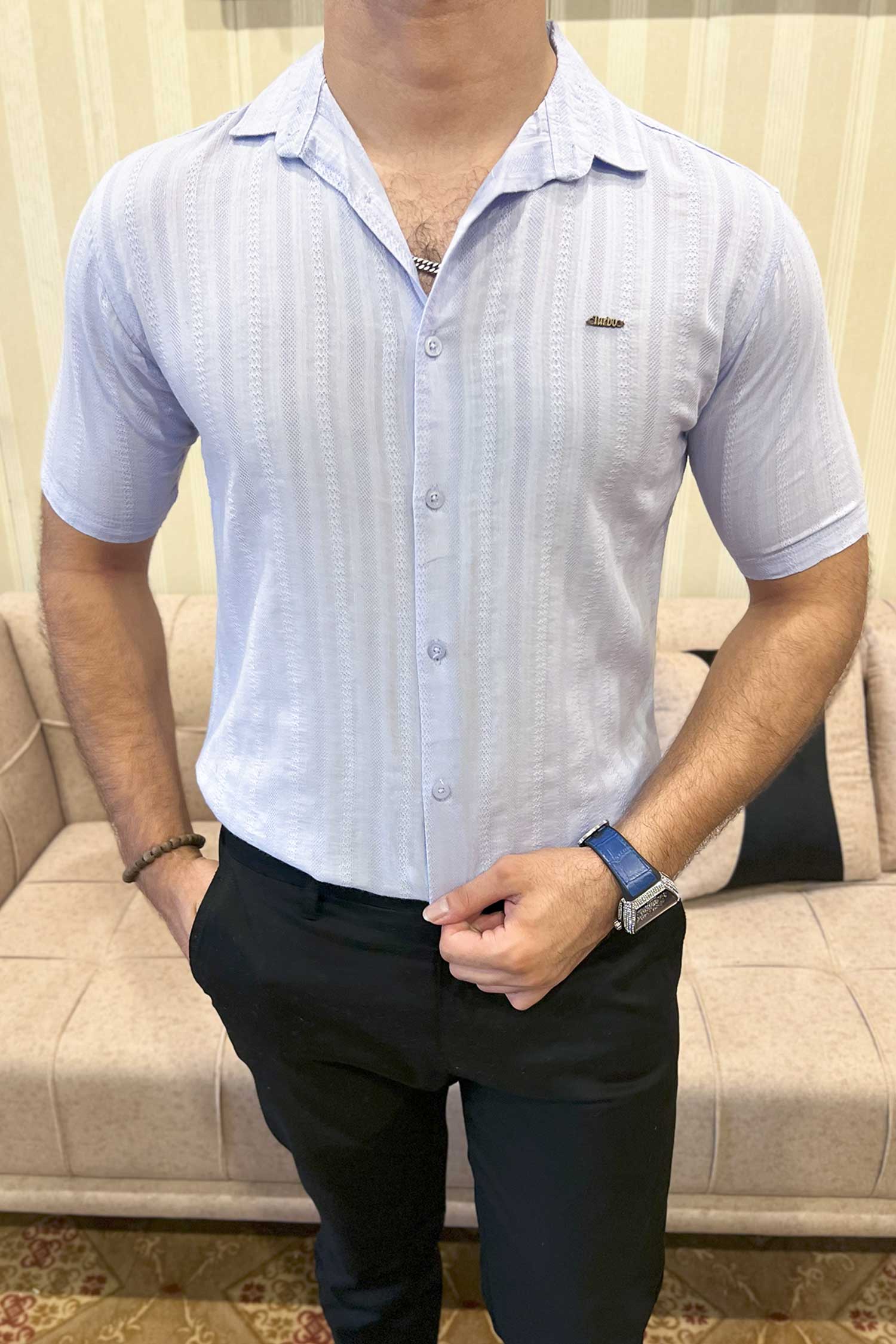 Turbo Endless Cool Embossed Casual Shirt | Light Blue - Image 2