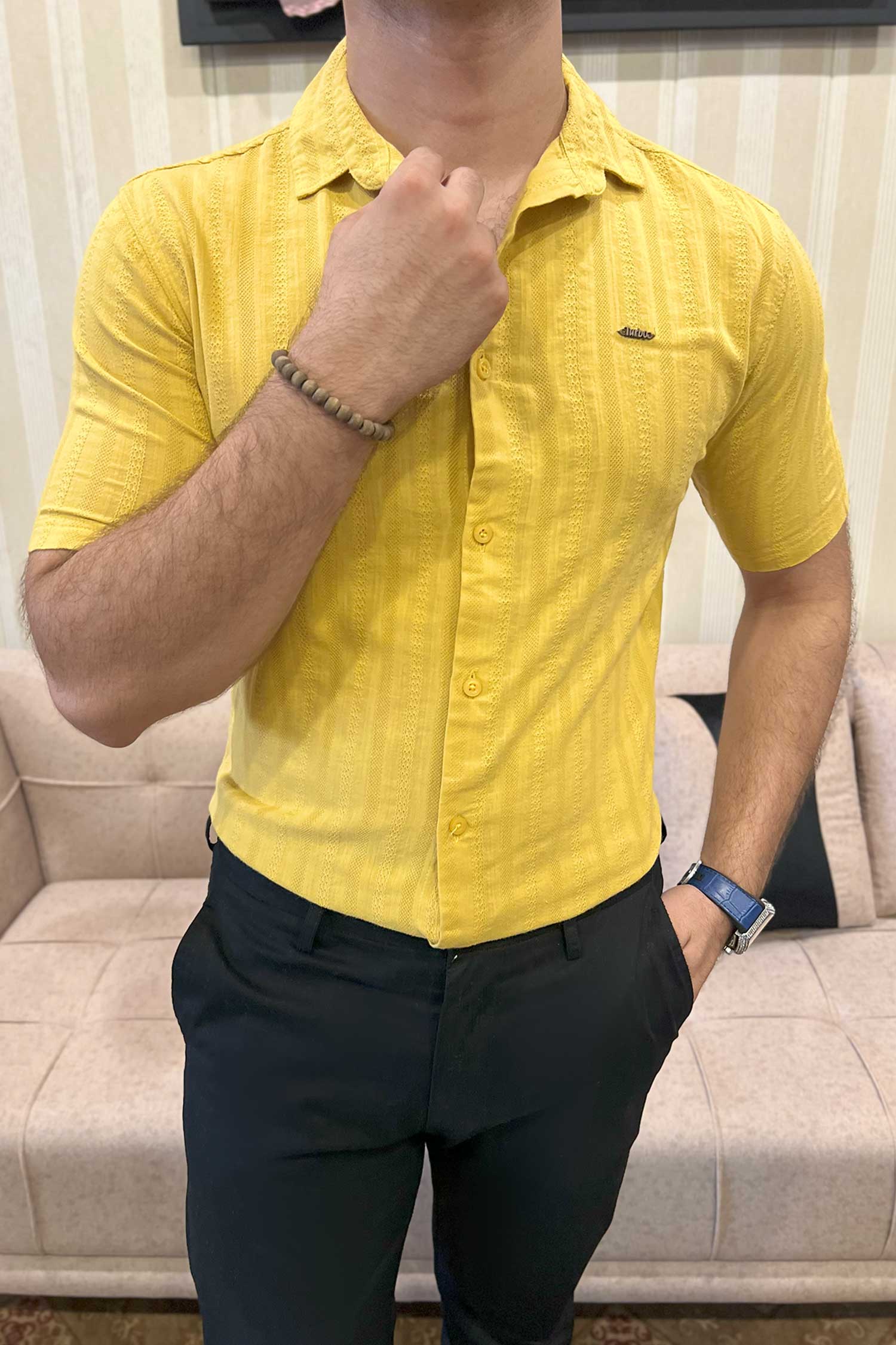 Turbo Endless Cool Embossed Casual Shirt In Mustard - Image 3