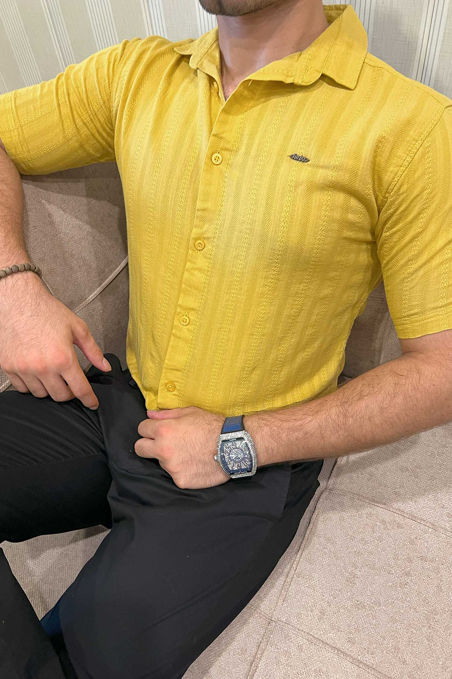 Turbo Endless Cool Embossed Casual Shirt In Mustard - Image 4