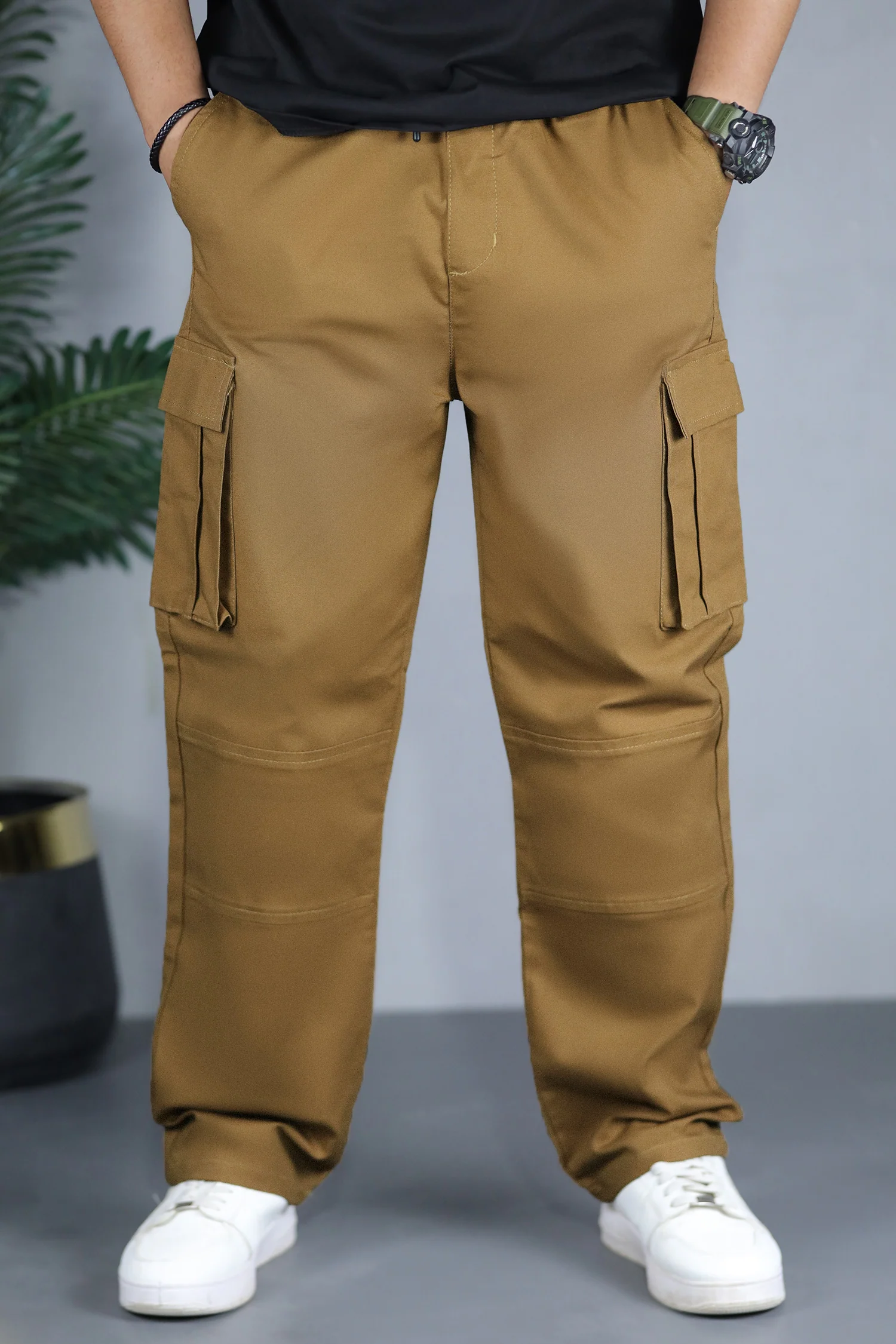 Turbo Essential Side Pockets Cargo Trouser In Camel - Image 2