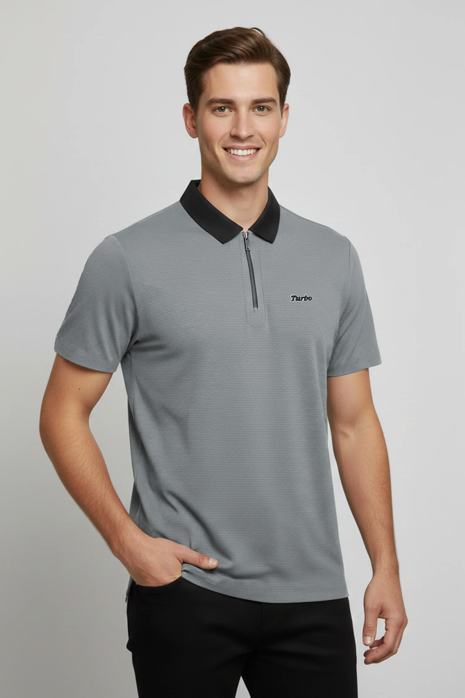Turbo Fashion Transmission Zip Collar Men's Polo Shirt - Image 10