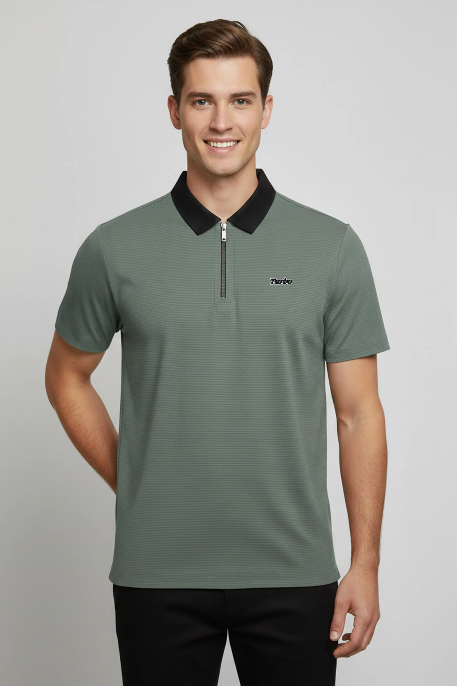 Turbo Fashion Transmission Zip Collar Men's Polo Shirt - Image 4