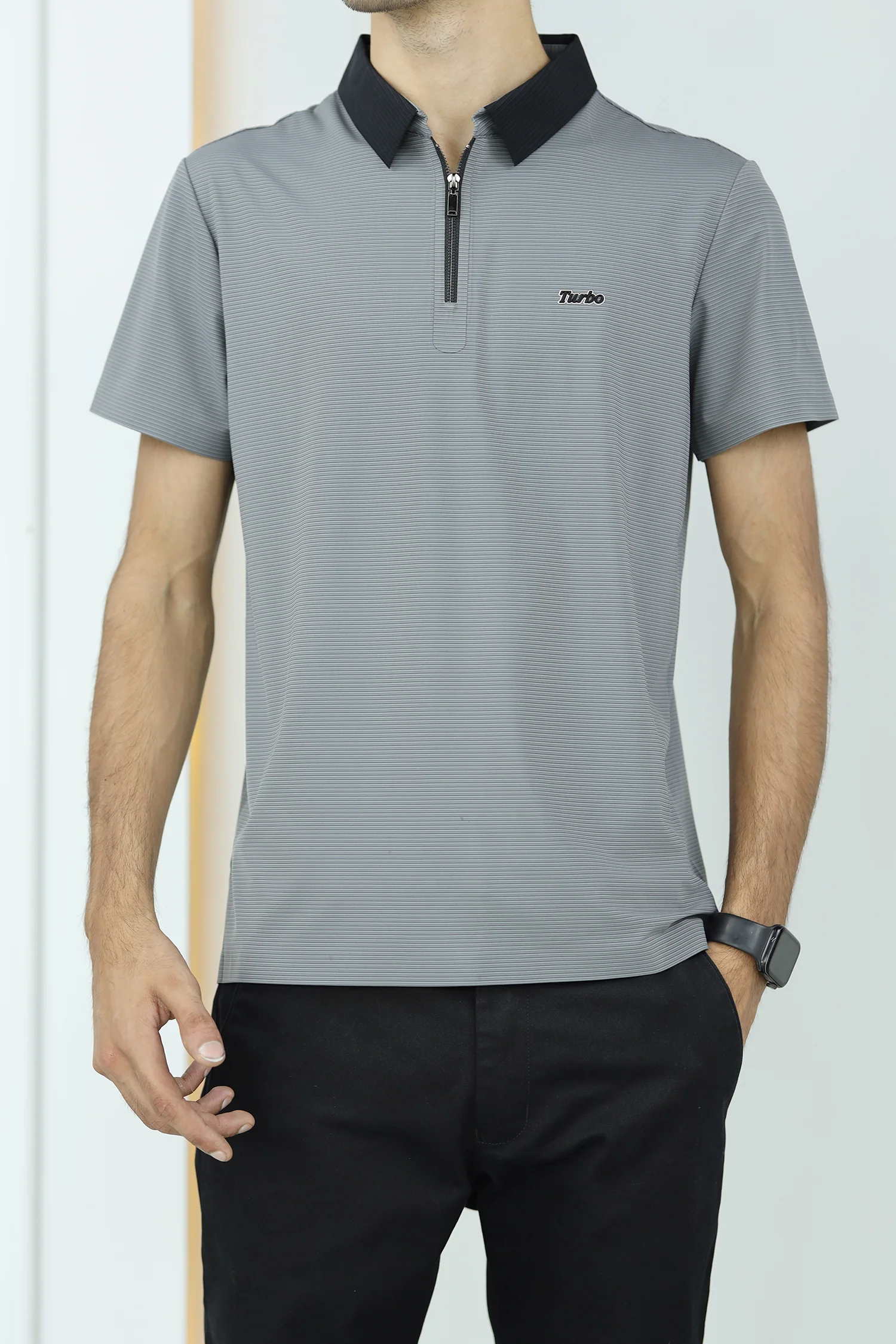 Turbo Fashion Transmission Zip Collar Men's Polo Shirt - Image 12