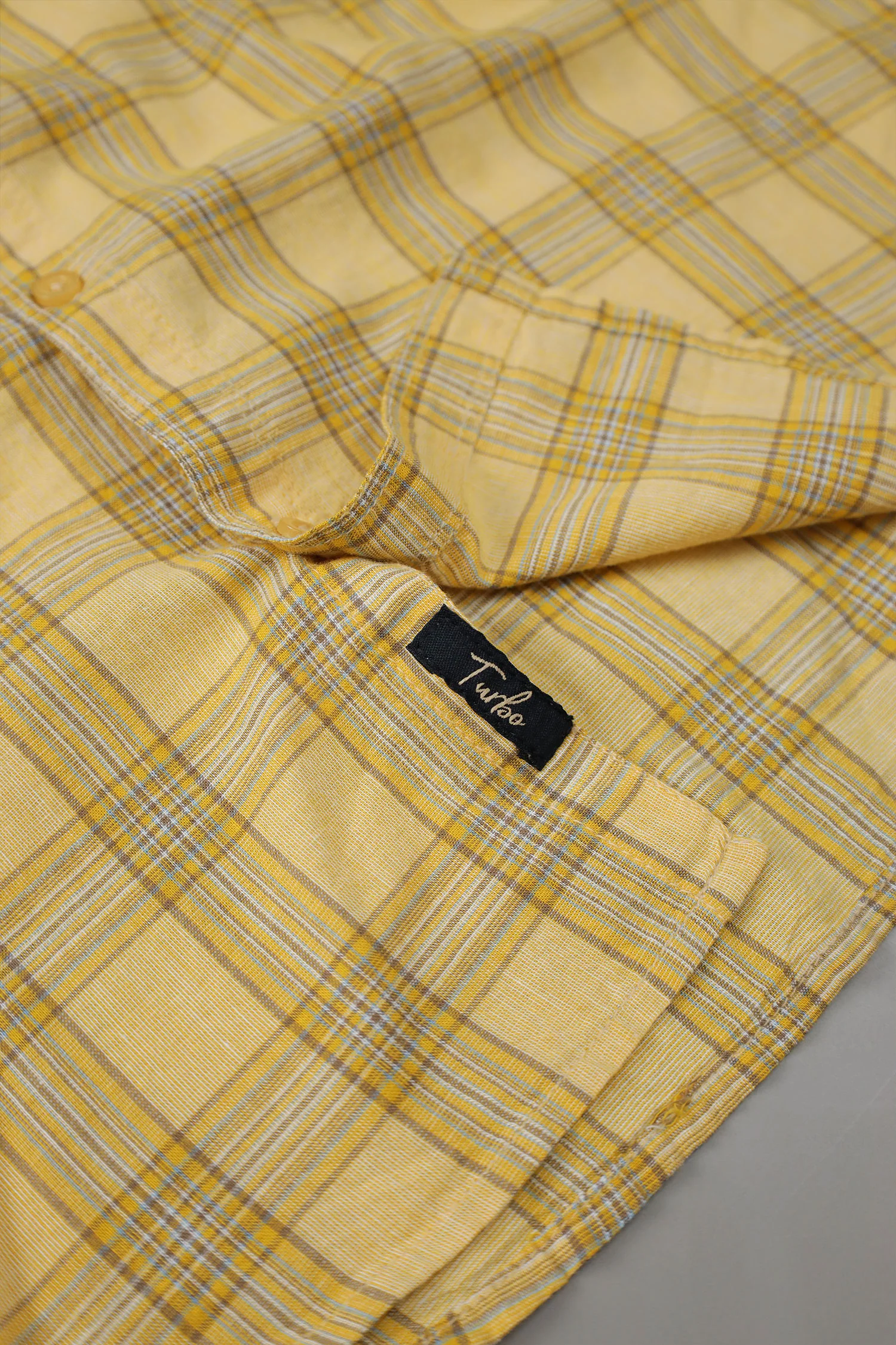 Turbo FearLess Checked Long Sleeve Cotton Casual Shirt In Light Yellow - Image 3