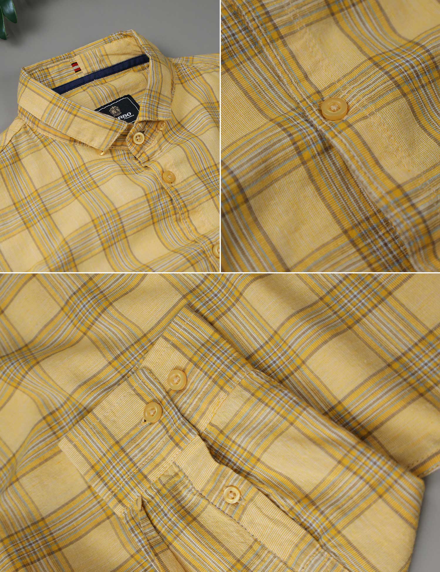 Turbo FearLess Checked Long Sleeve Cotton Casual Shirt In Light Yellow - Image 4