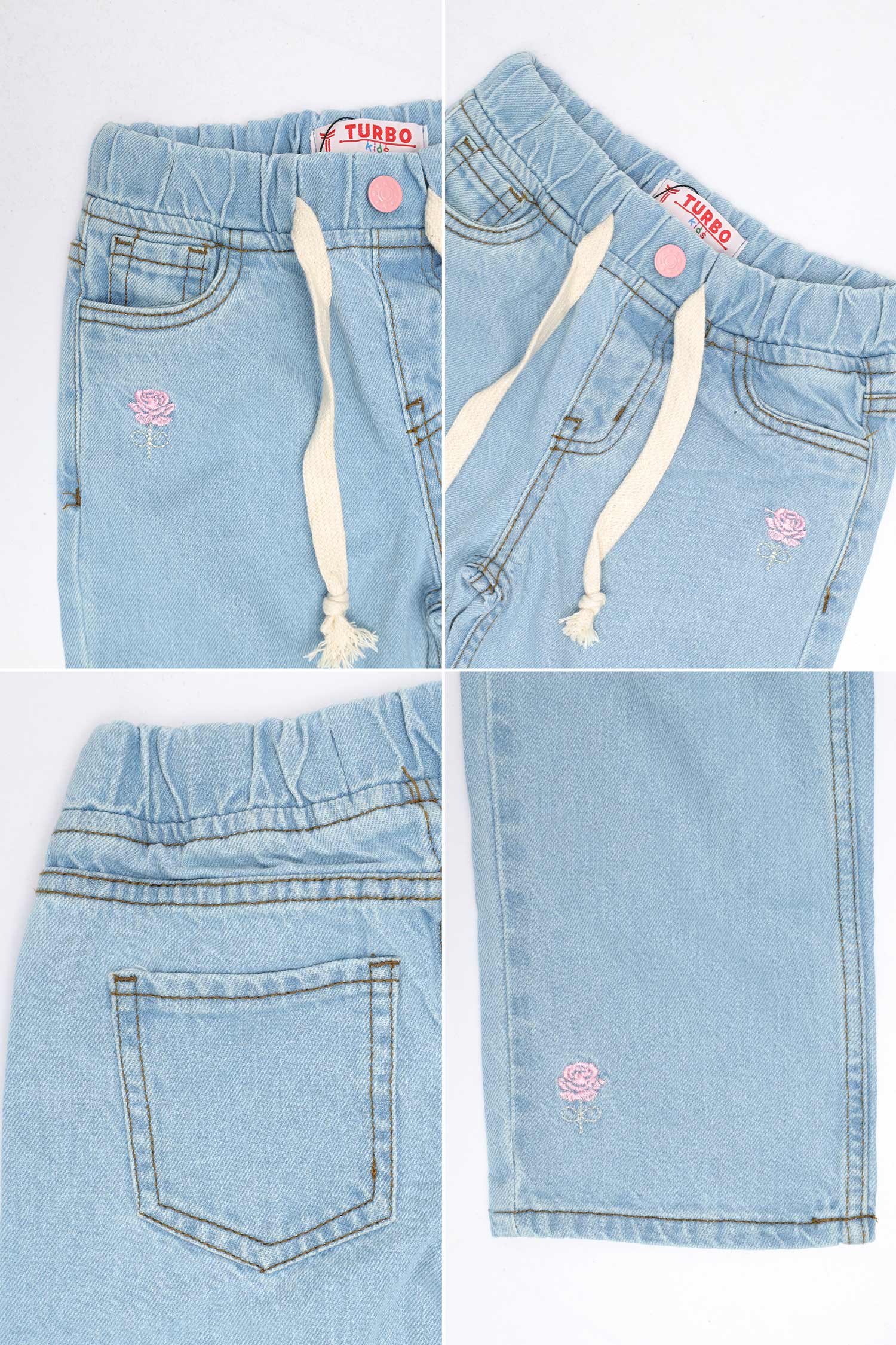 Turbo Floral Embroidered Wide-Legs Jeans For Girls - Image 9