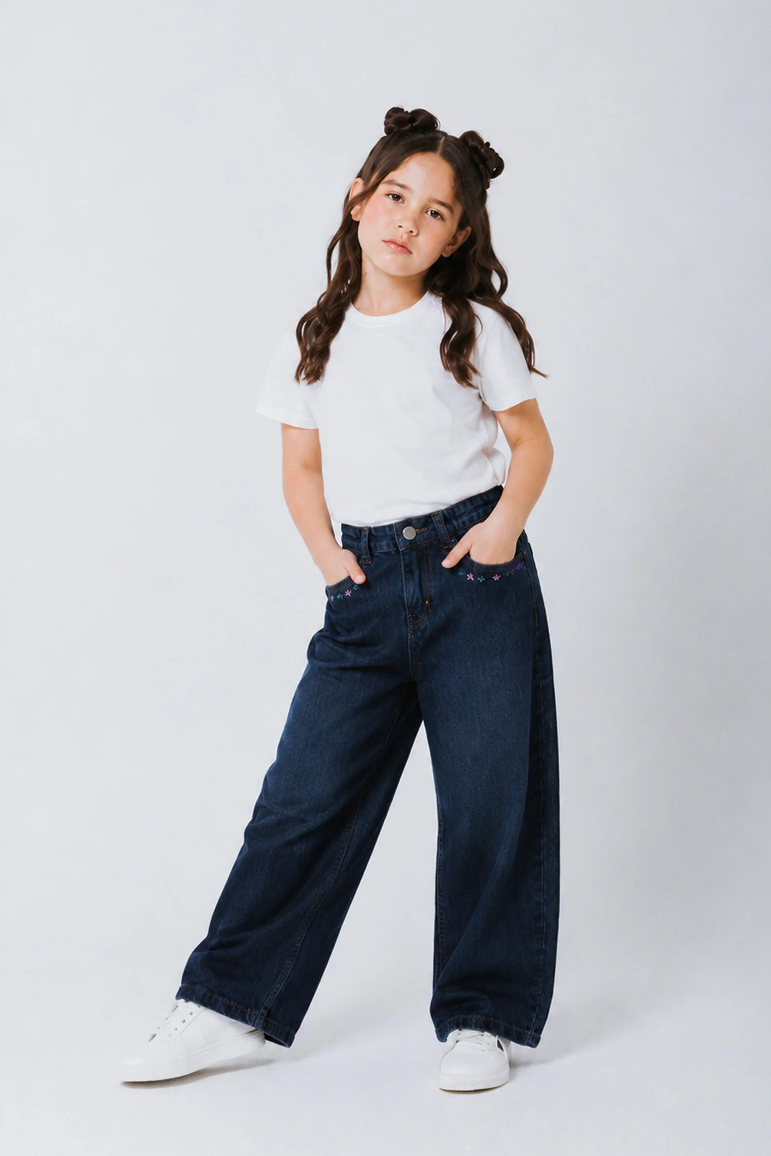 Turbo Shimmery Embroidered Wide-Leg Jeans For Girls