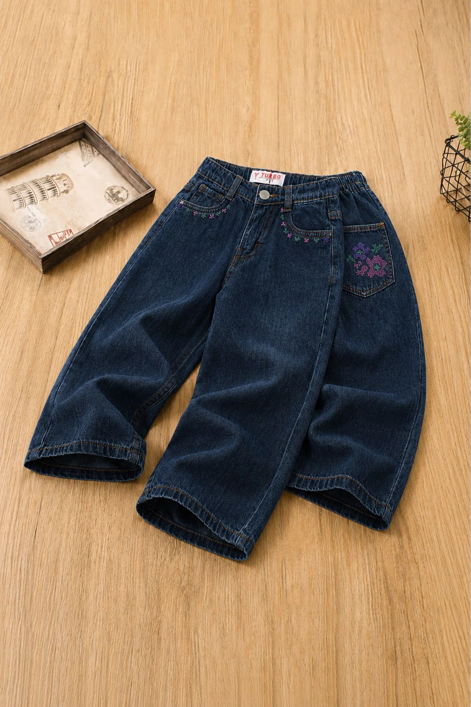 Turbo Shimmery Embroidered Wide-Leg Jeans For Girls - Image 2