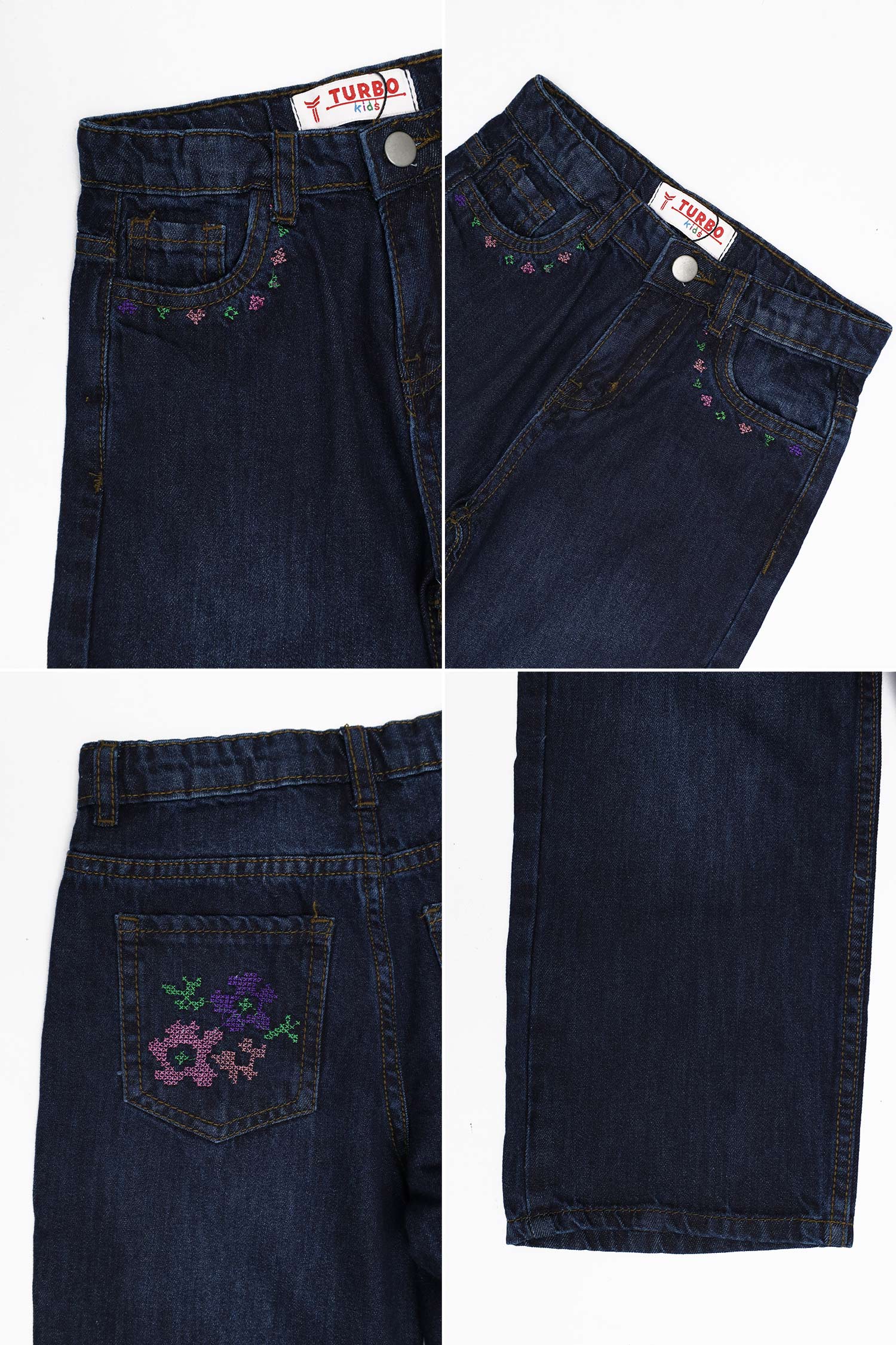 Turbo Shimmery Embroidered Wide-Leg Jeans For Girls - Image 3