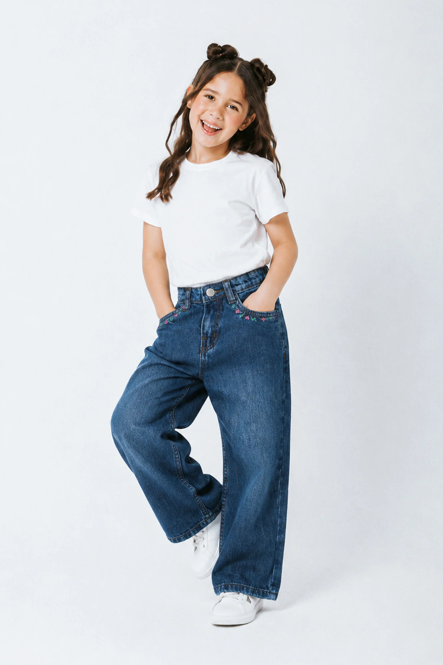 Turbo Shimmery Embroidered Wide-Leg Jeans For Girls - Image 4