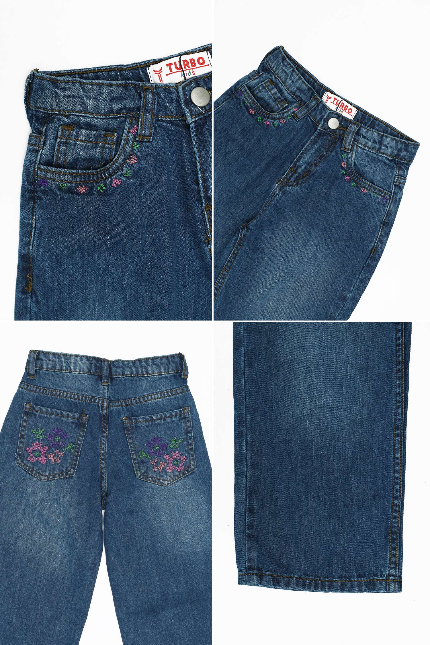 Turbo Shimmery Embroidered Wide-Leg Jeans For Girls - Image 6