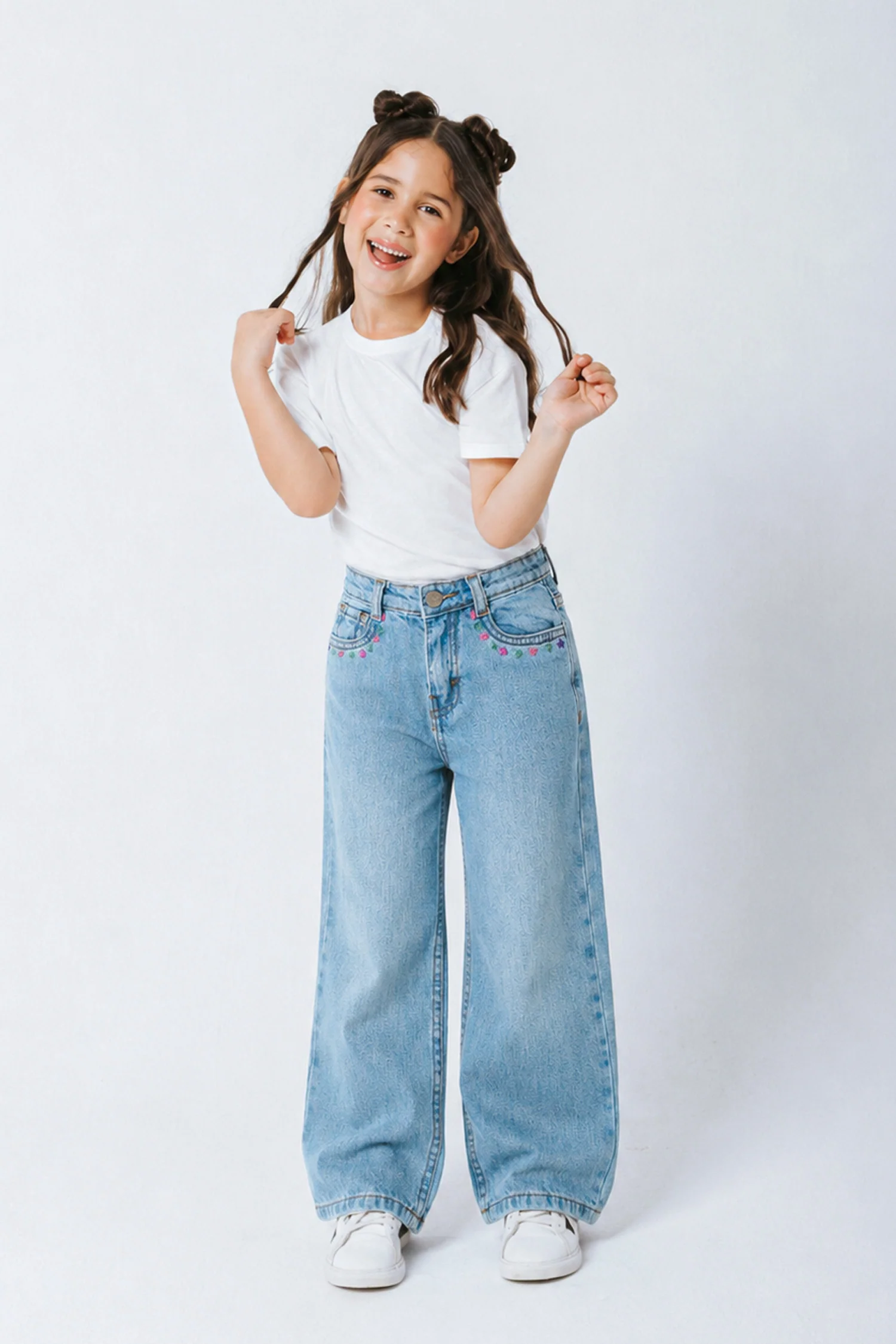 Turbo Shimmery Embroidered Wide-Leg Jeans For Girls - Image 7