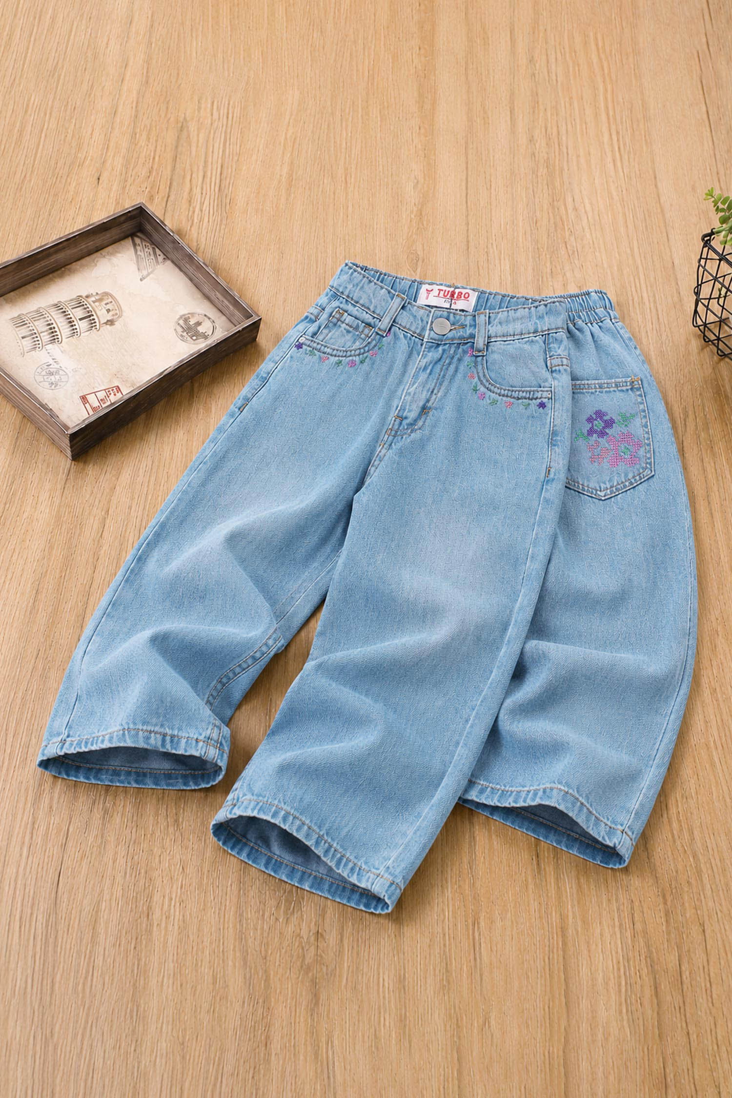 Turbo Shimmery Embroidered Wide-Leg Jeans For Girls - Image 8