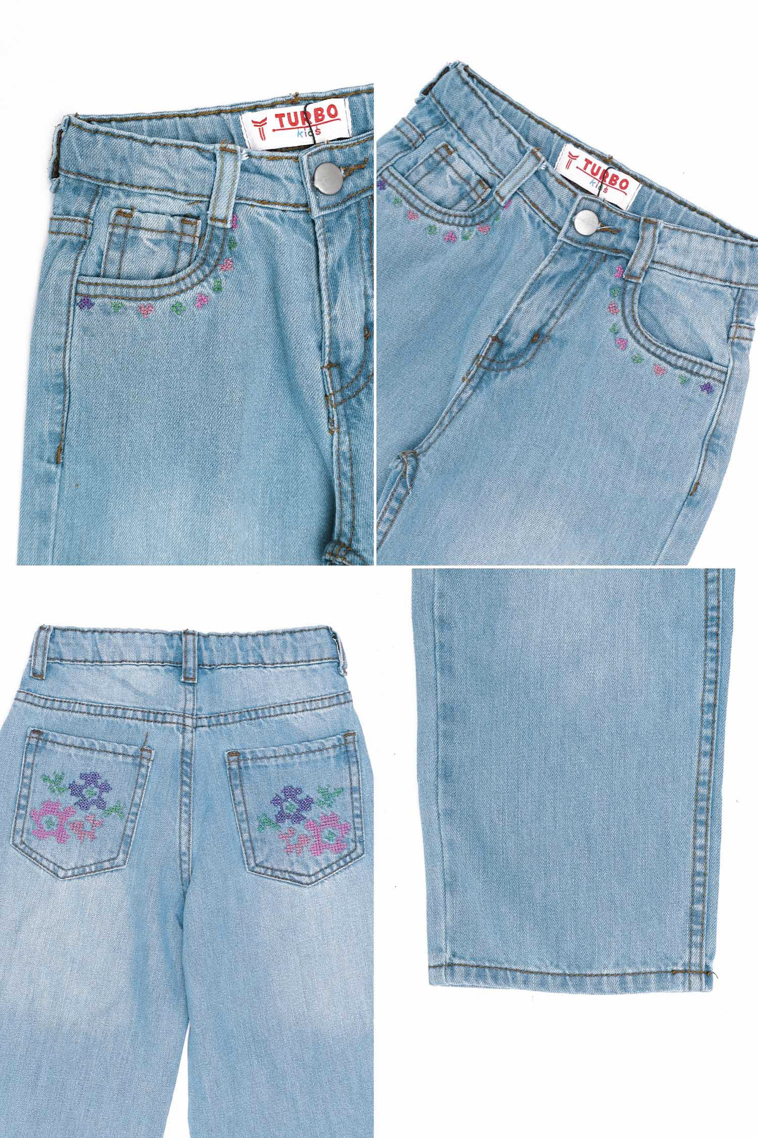 Turbo Shimmery Embroidered Wide-Leg Jeans For Girls - Image 9