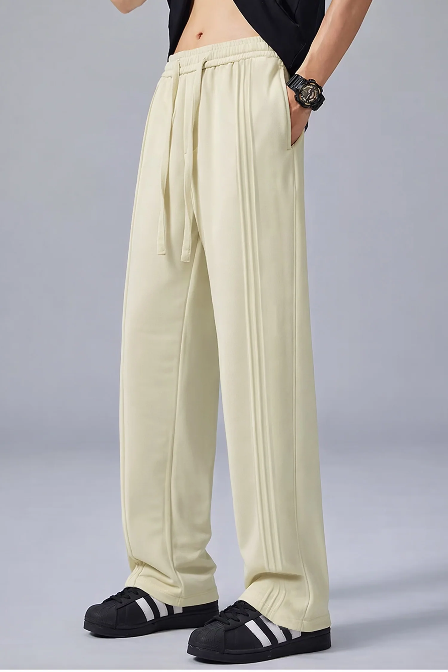 Turbo Front Triple Line Men's Imported Trouser In Cream