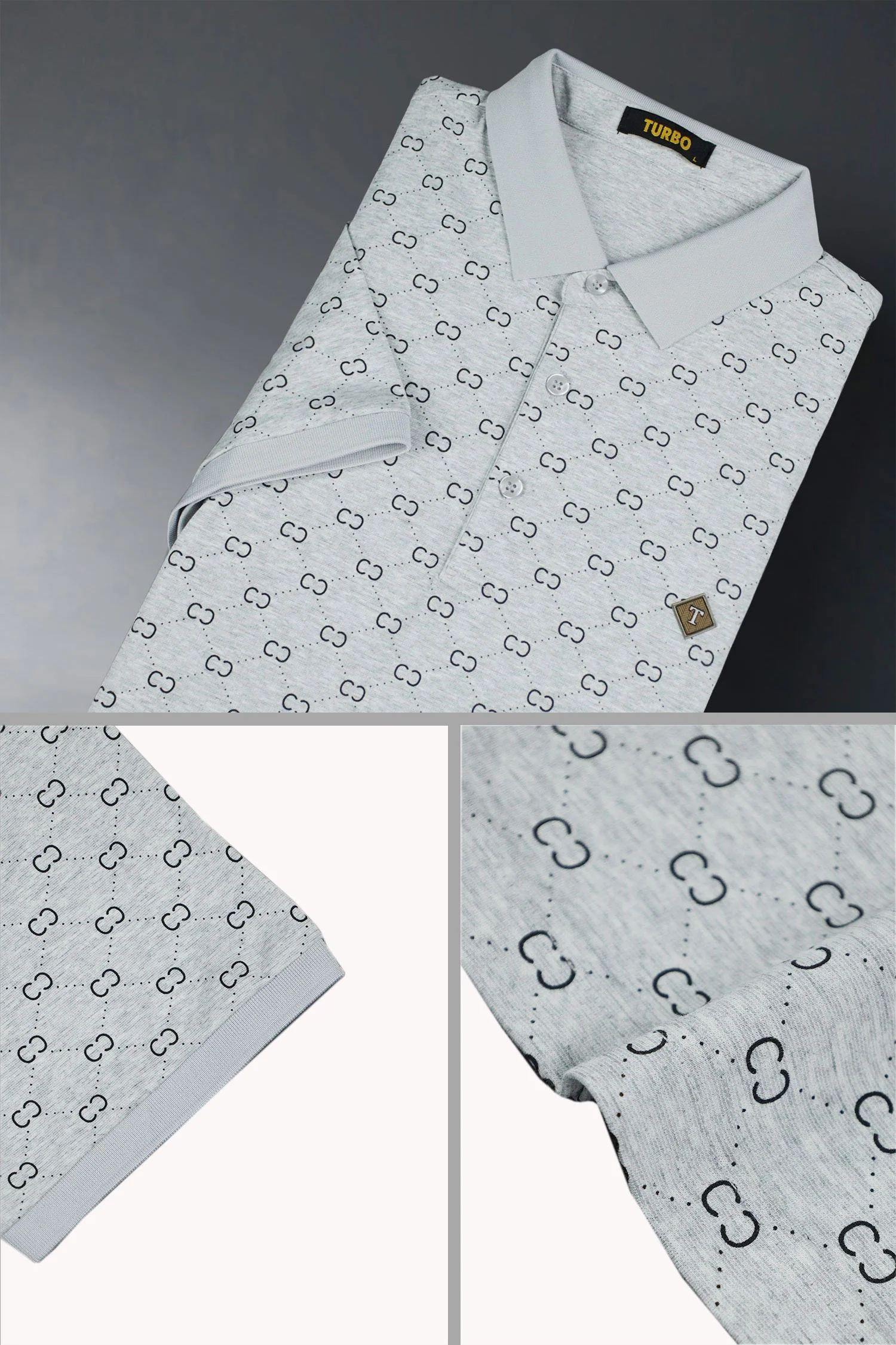 Turbo Jacquard Monogram Pattern Men's Polo T-Shirt* - Image 16