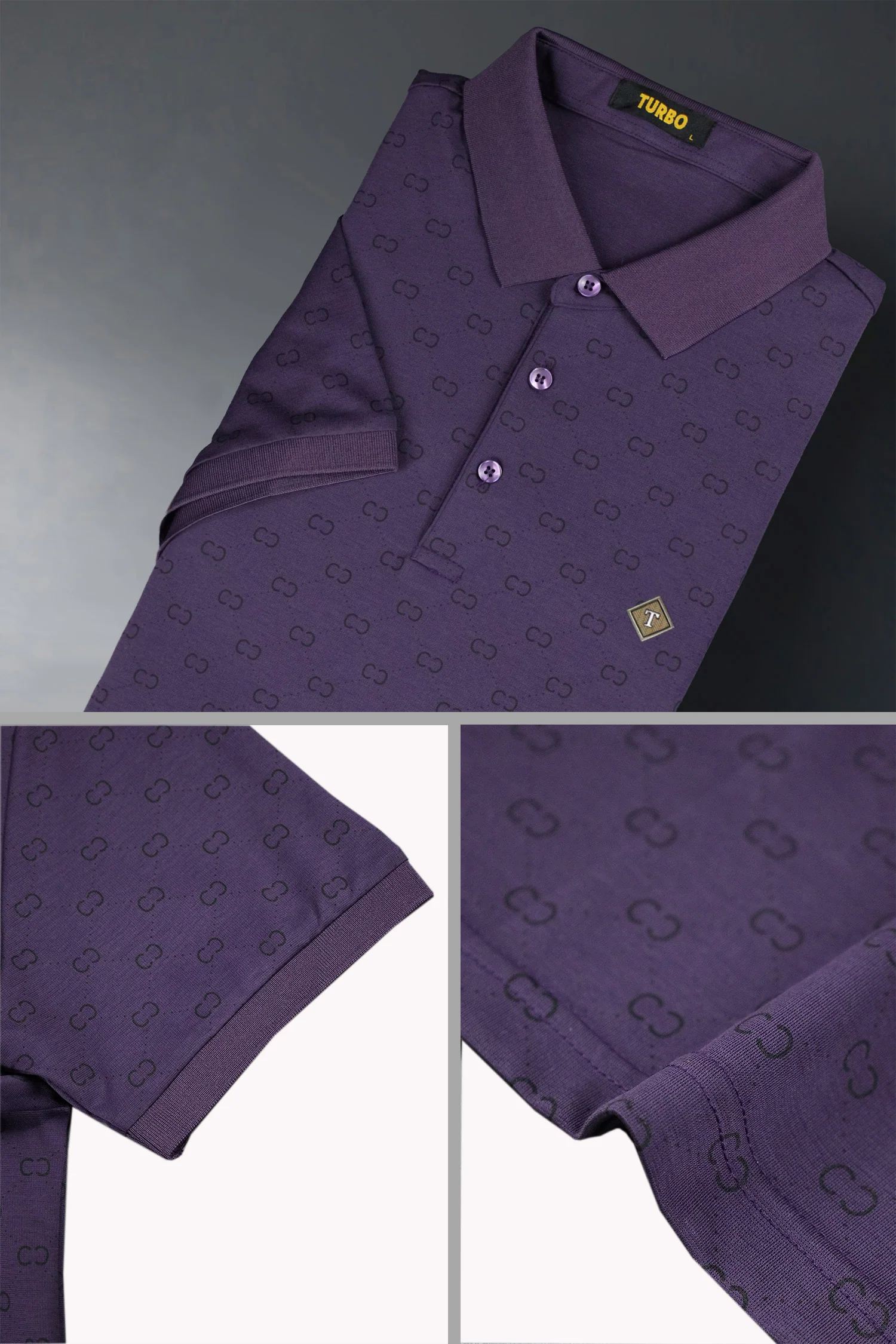 Turbo Jacquard Monogram Pattern Men's Polo T-Shirt* - Image 4