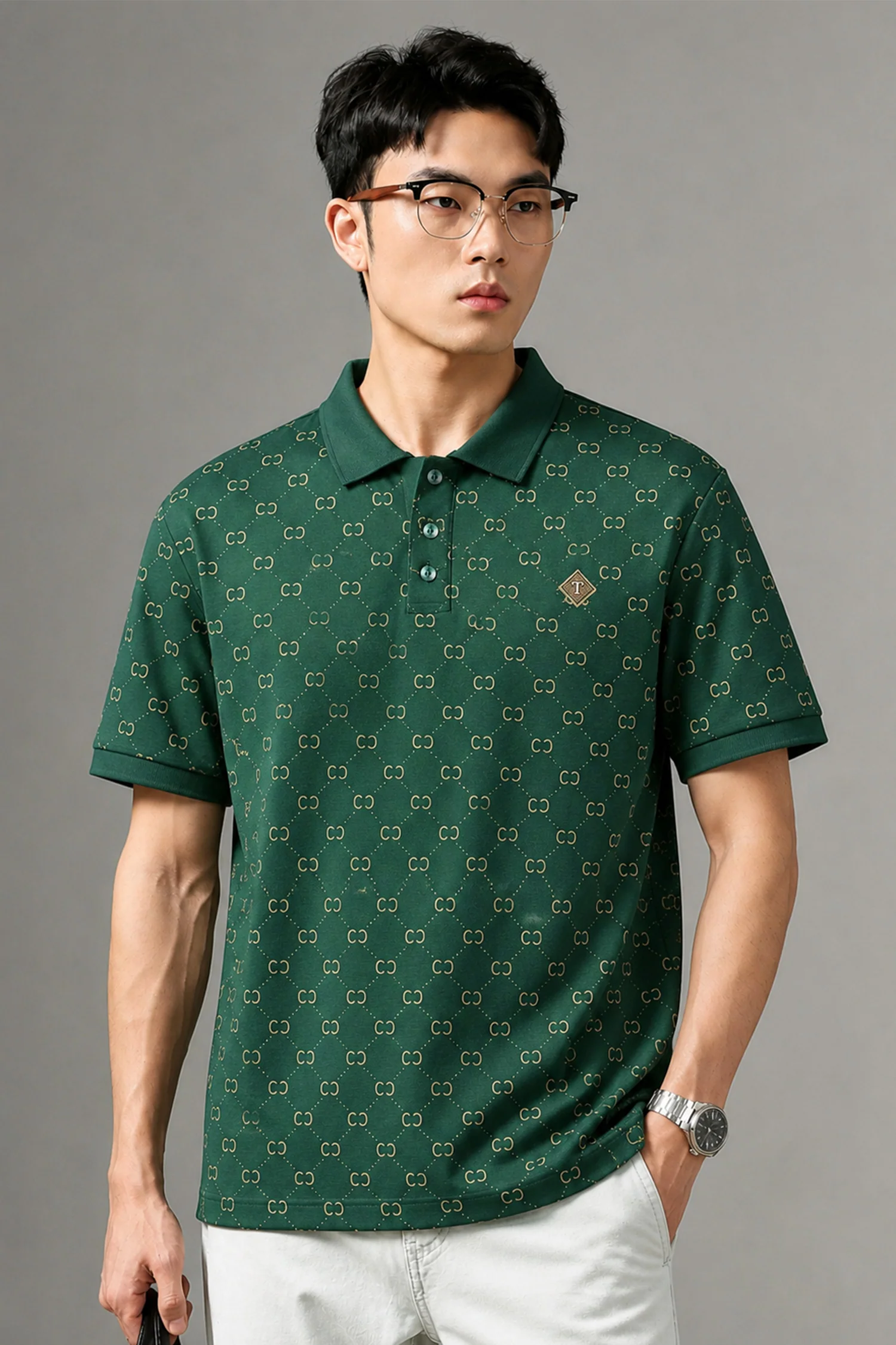Turbo Jacquard Monogram Pattern Men's Polo T-Shirt - Image 9
