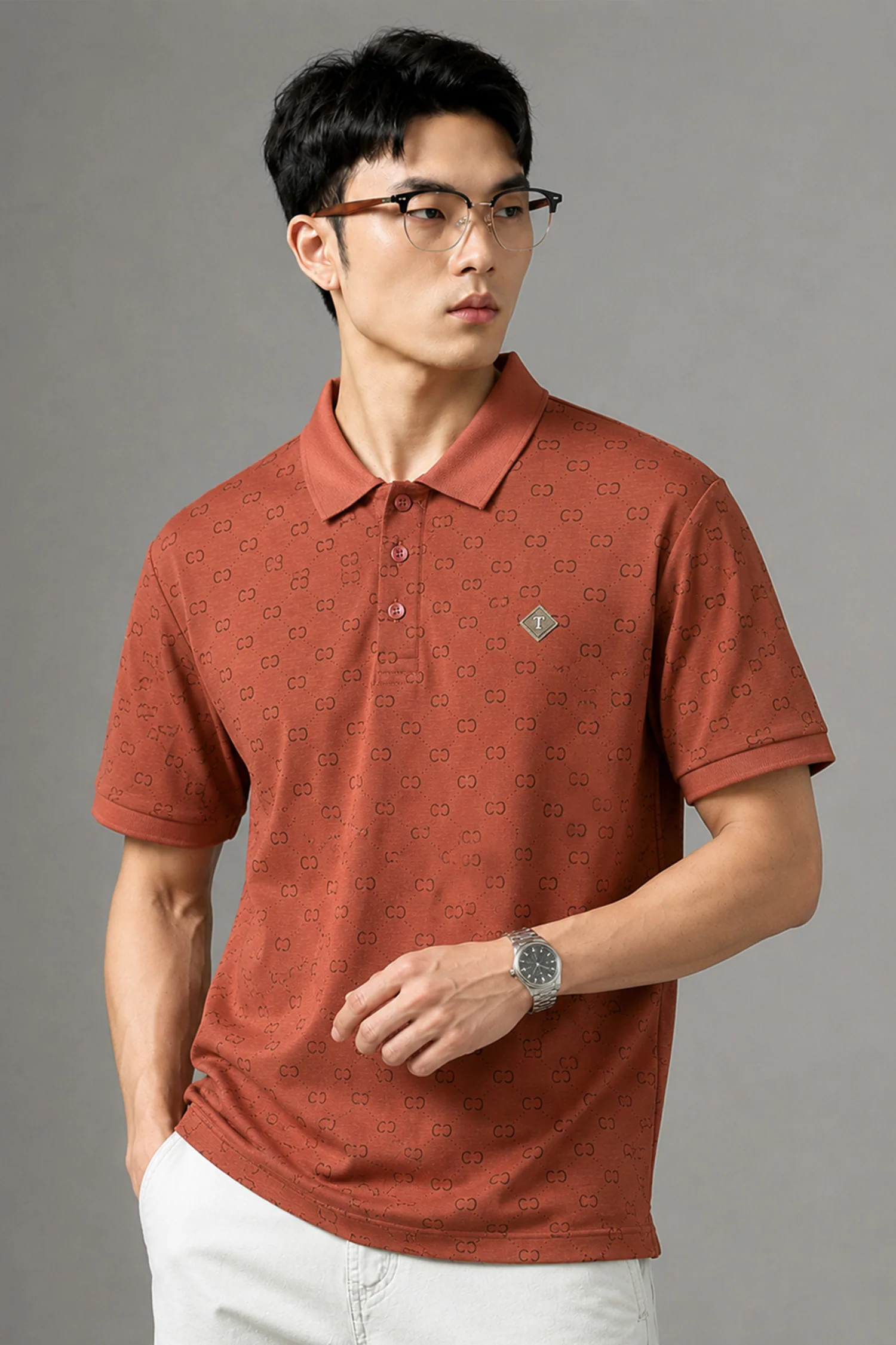 Turbo Jacquard Monogram Pattern Men's Polo T-Shirt* - Image 5