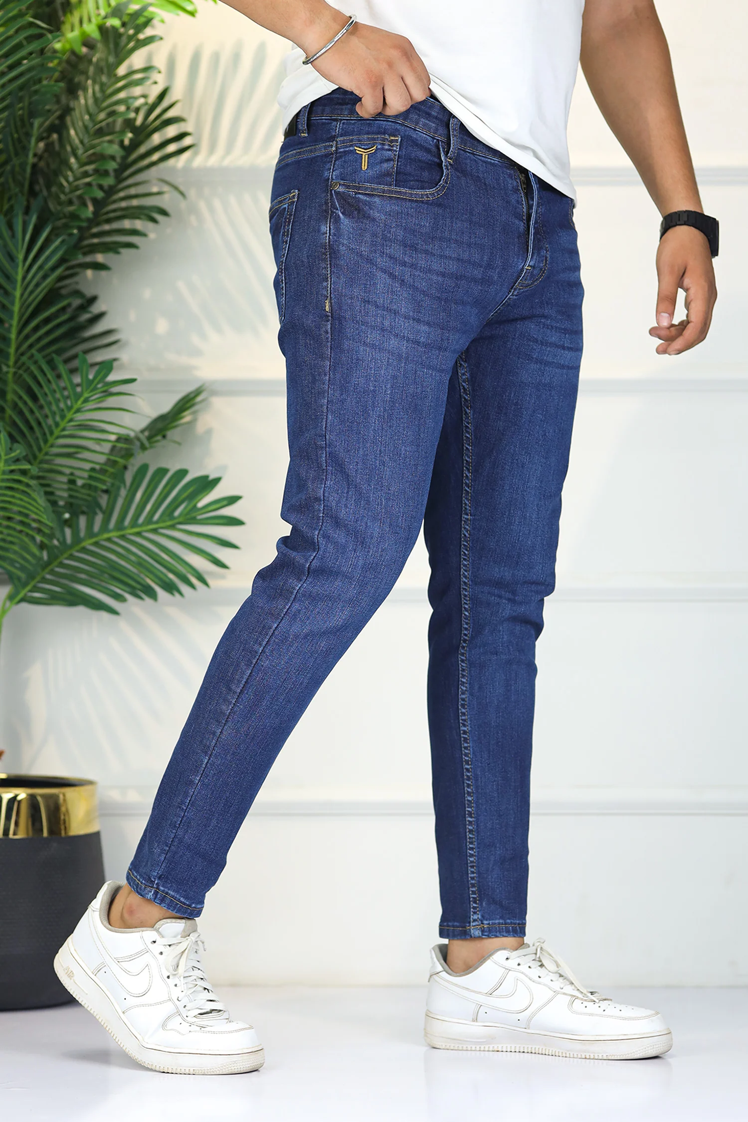 Turbo 'Kinetic-Move' Skinny Ankle Fit Jeans In Mid Blue - Image 2