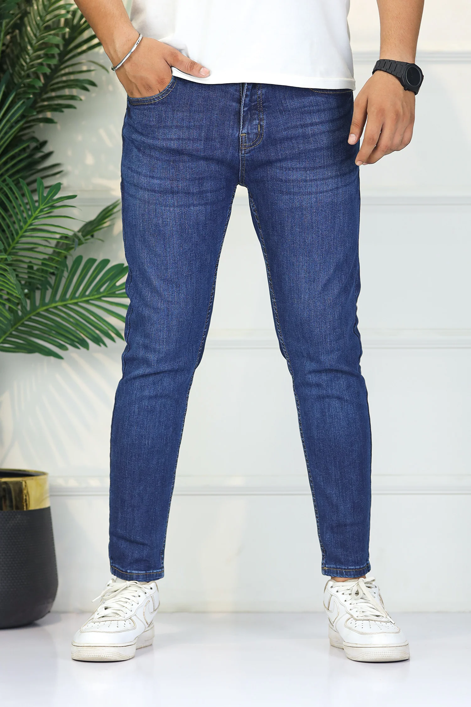 Turbo 'Kinetic-Move' Skinny Ankle Fit Jeans In Mid Blue - Image 3