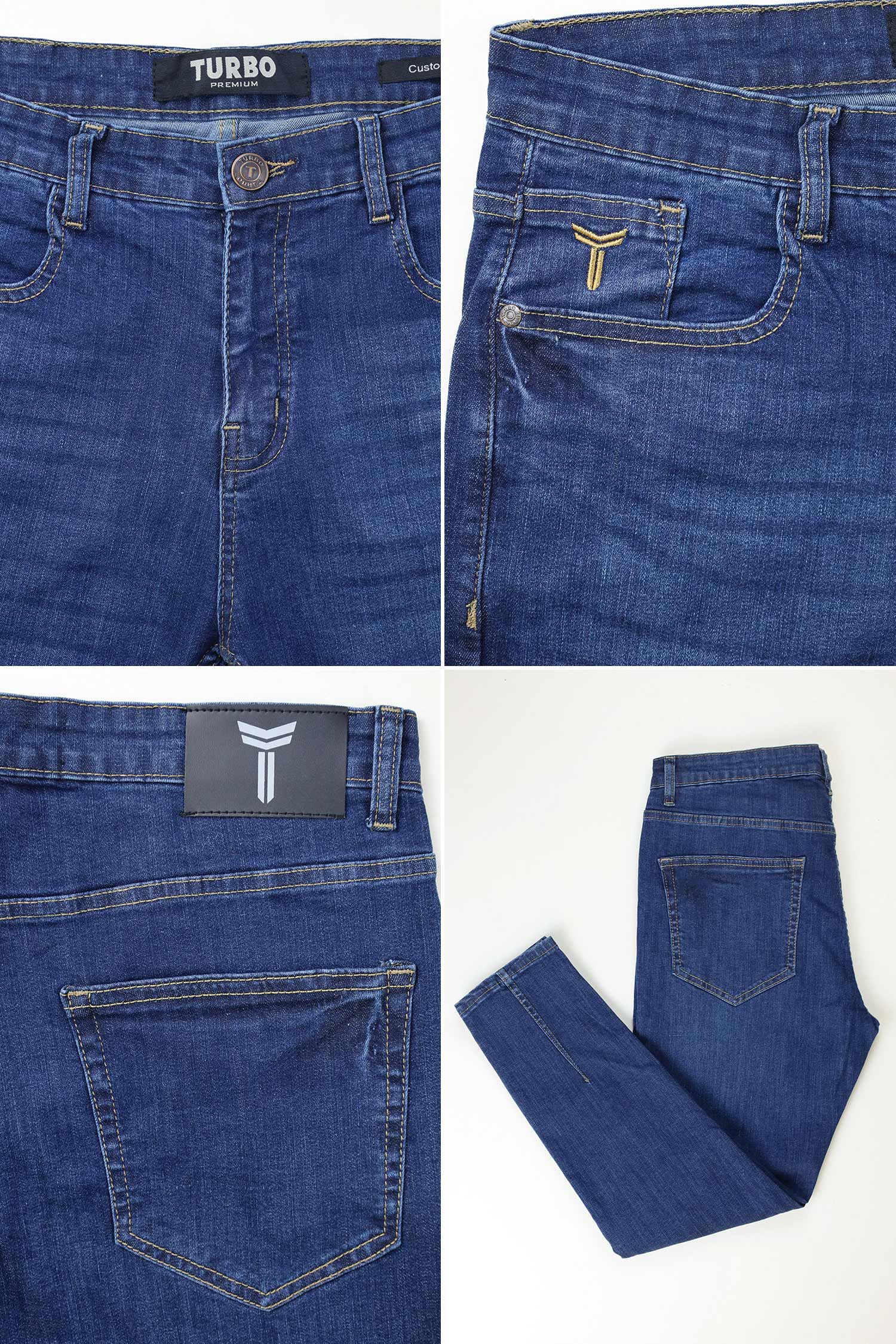 Turbo 'Kinetic-Move' Skinny Ankle Fit Jeans In Mid Blue - Image 5
