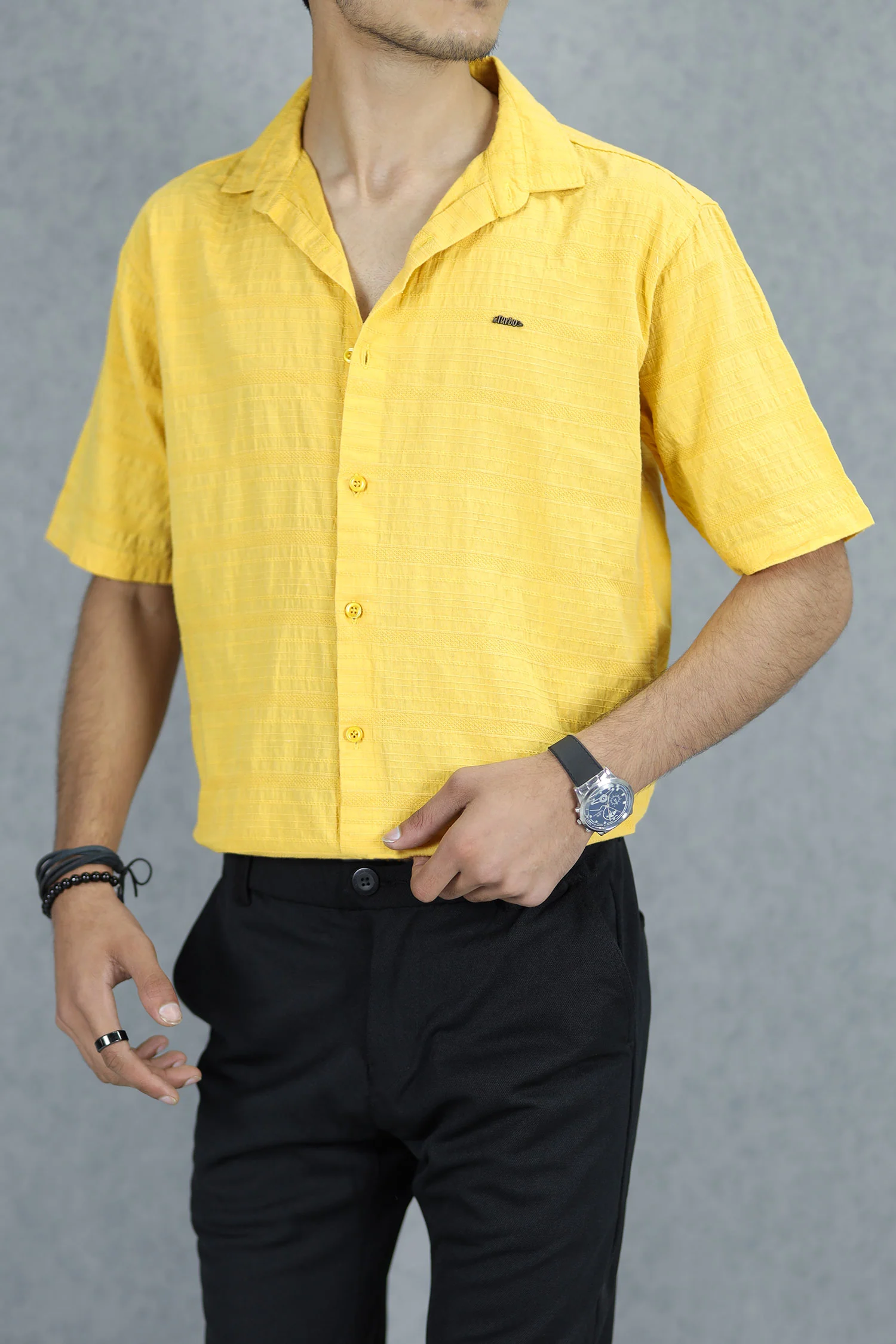 Turbo Knit Craft Crochet Casual Shirt In Yellow - Image 3