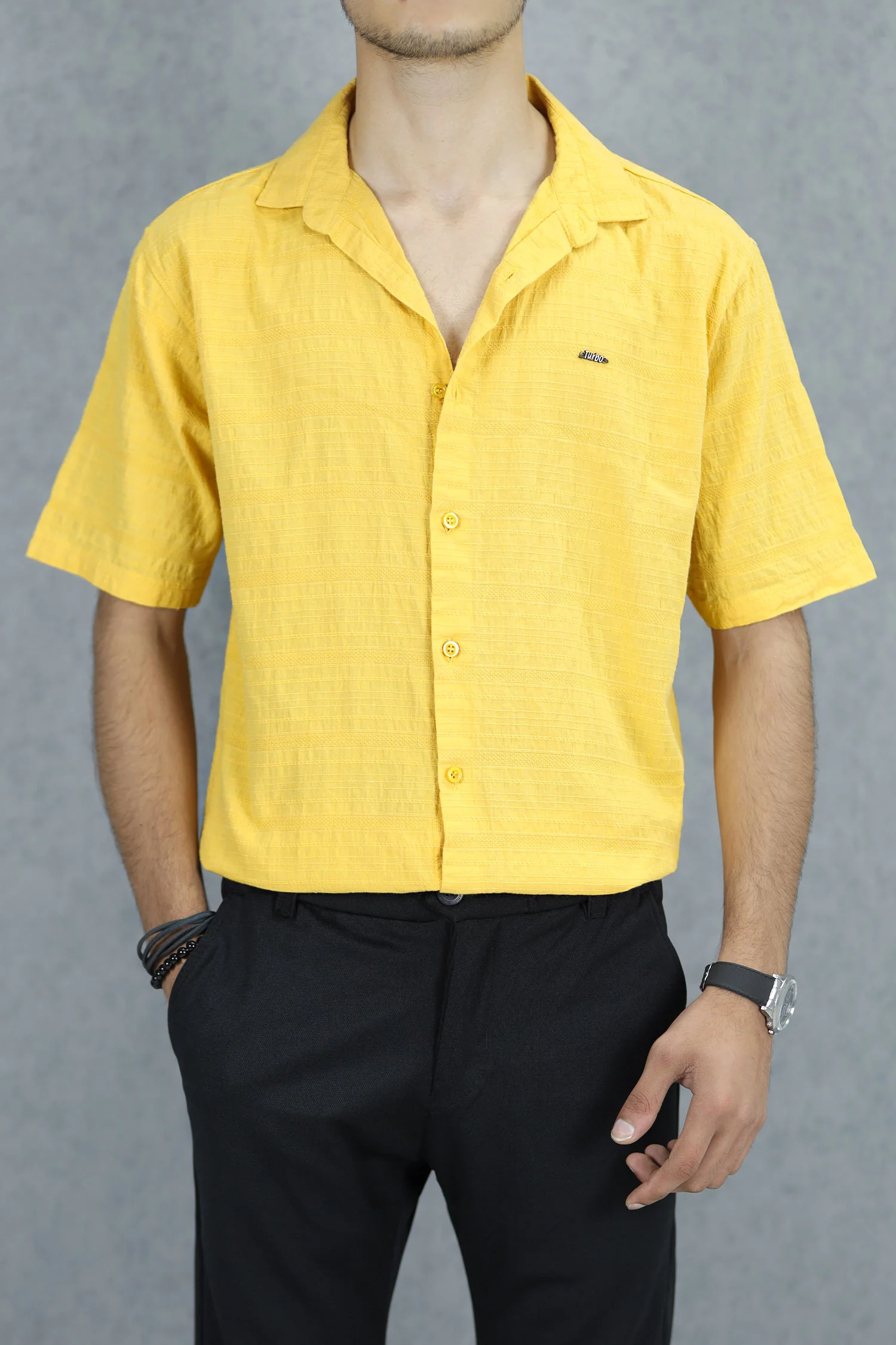 Turbo Knit Craft Crochet Casual Shirt In Yellow - Image 4