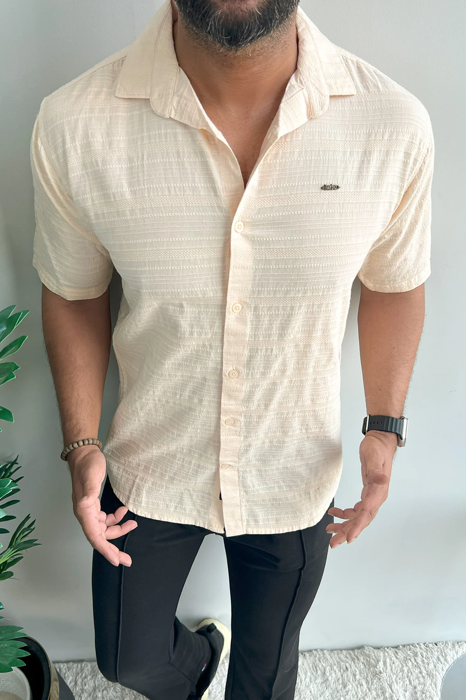 Turbo Knit Craft Crochet Casual Shirt In Light Skin