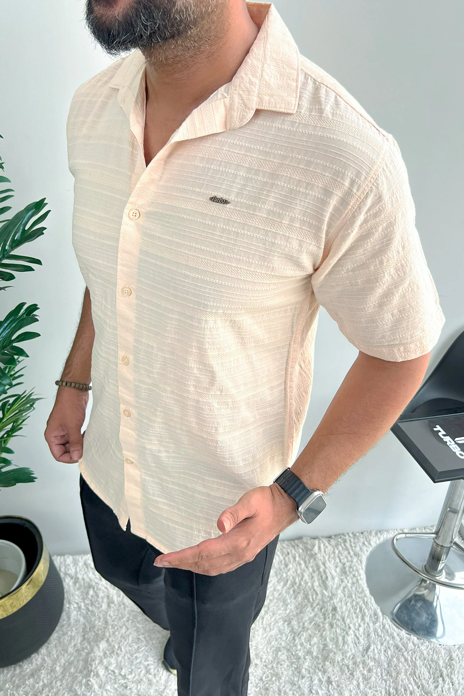 Turbo Knit Craft Crochet Casual Shirt In Light Skin - Image 2