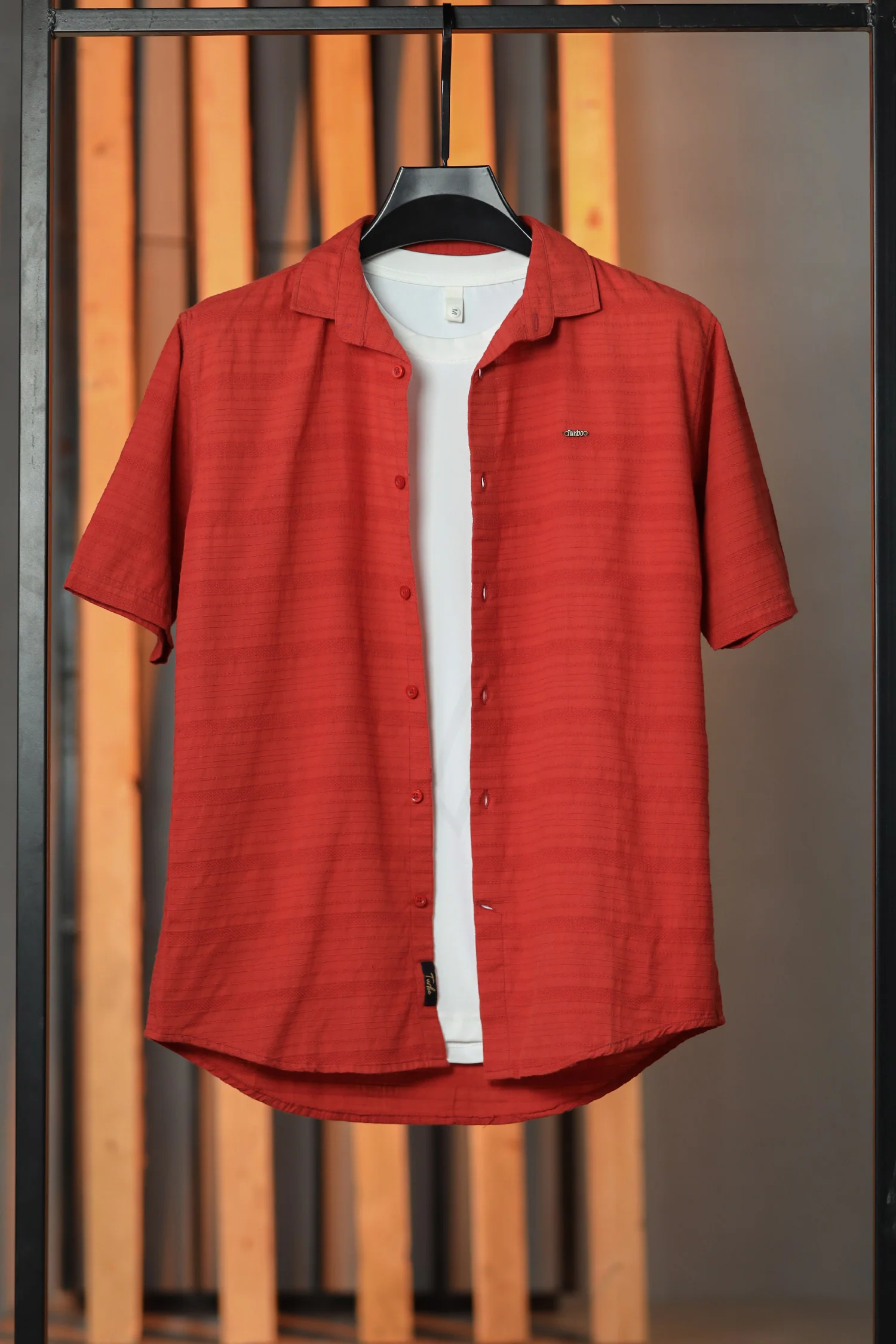 Turbo Knit Craft Crochet Casual Shirt In Red