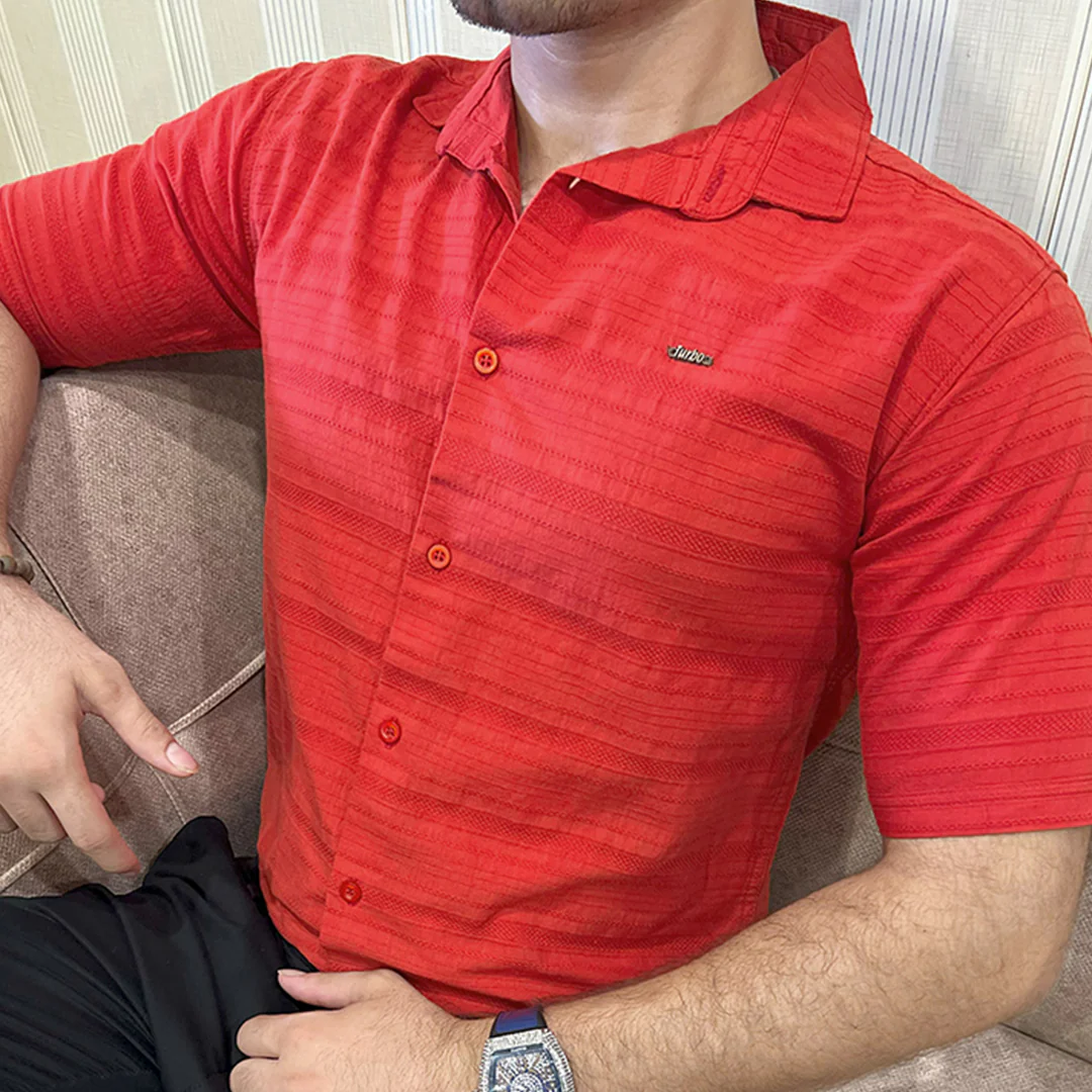 Turbo Knit Craft Crochet Casual Shirt In Red - Image 3