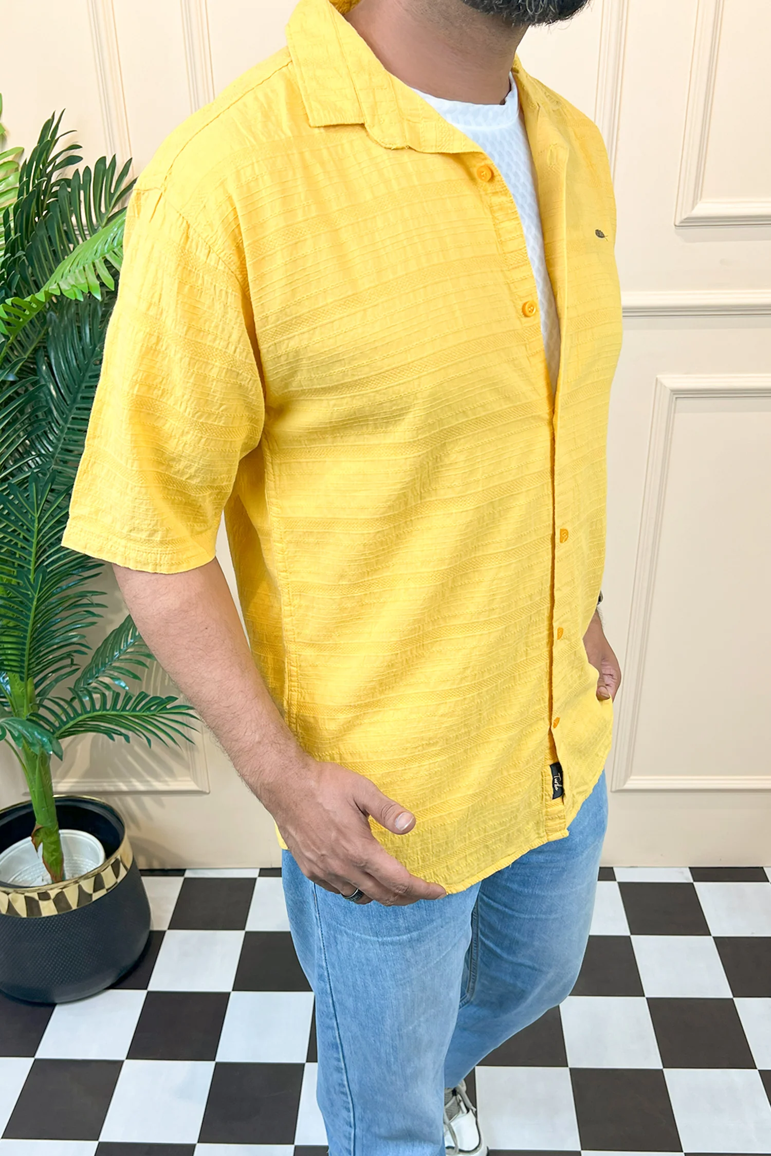 Turbo Knit Craft Crochet Casual Shirt In Yellow - Image 3