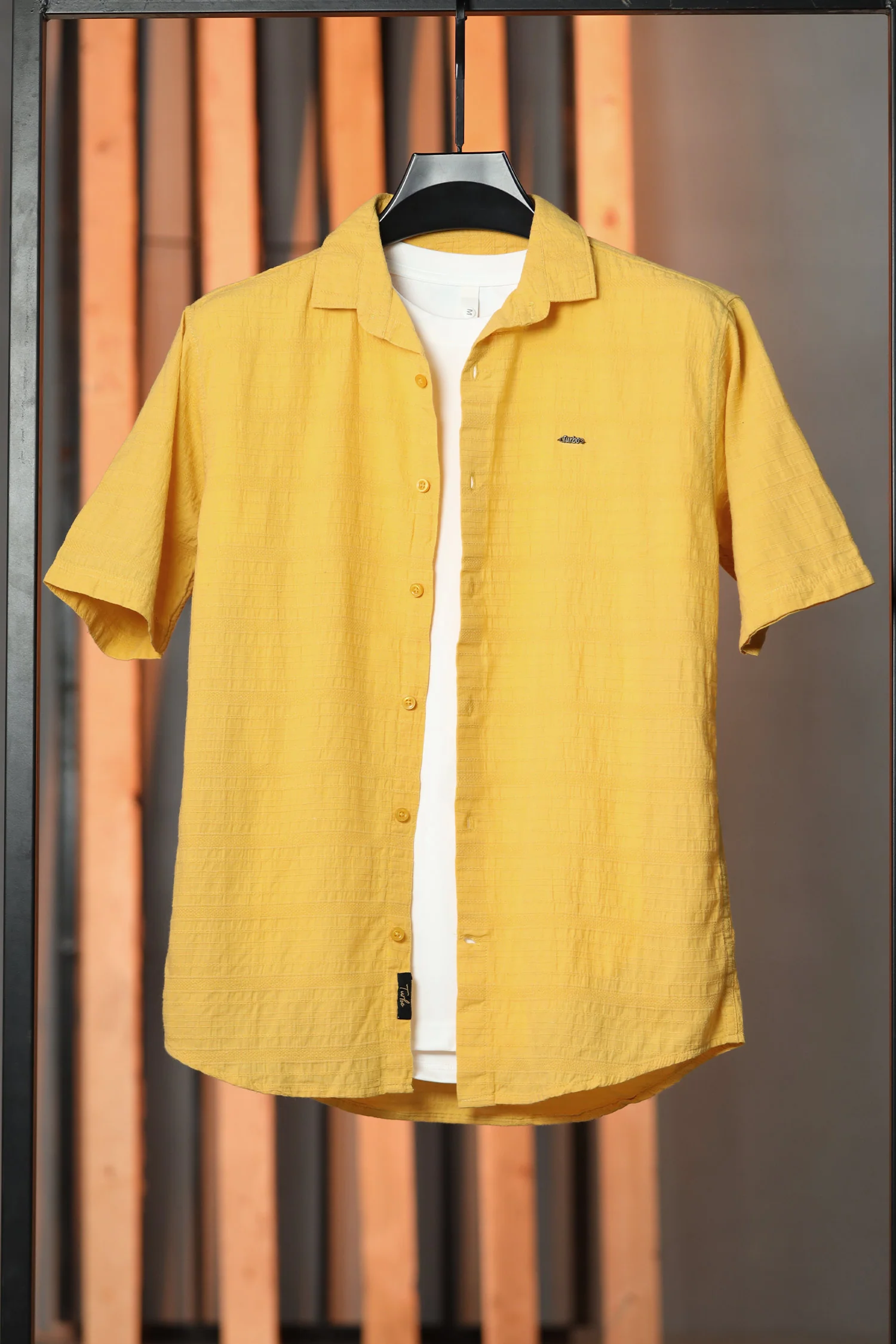 Turbo Knit Craft Crochet Casual Shirt In Yellow