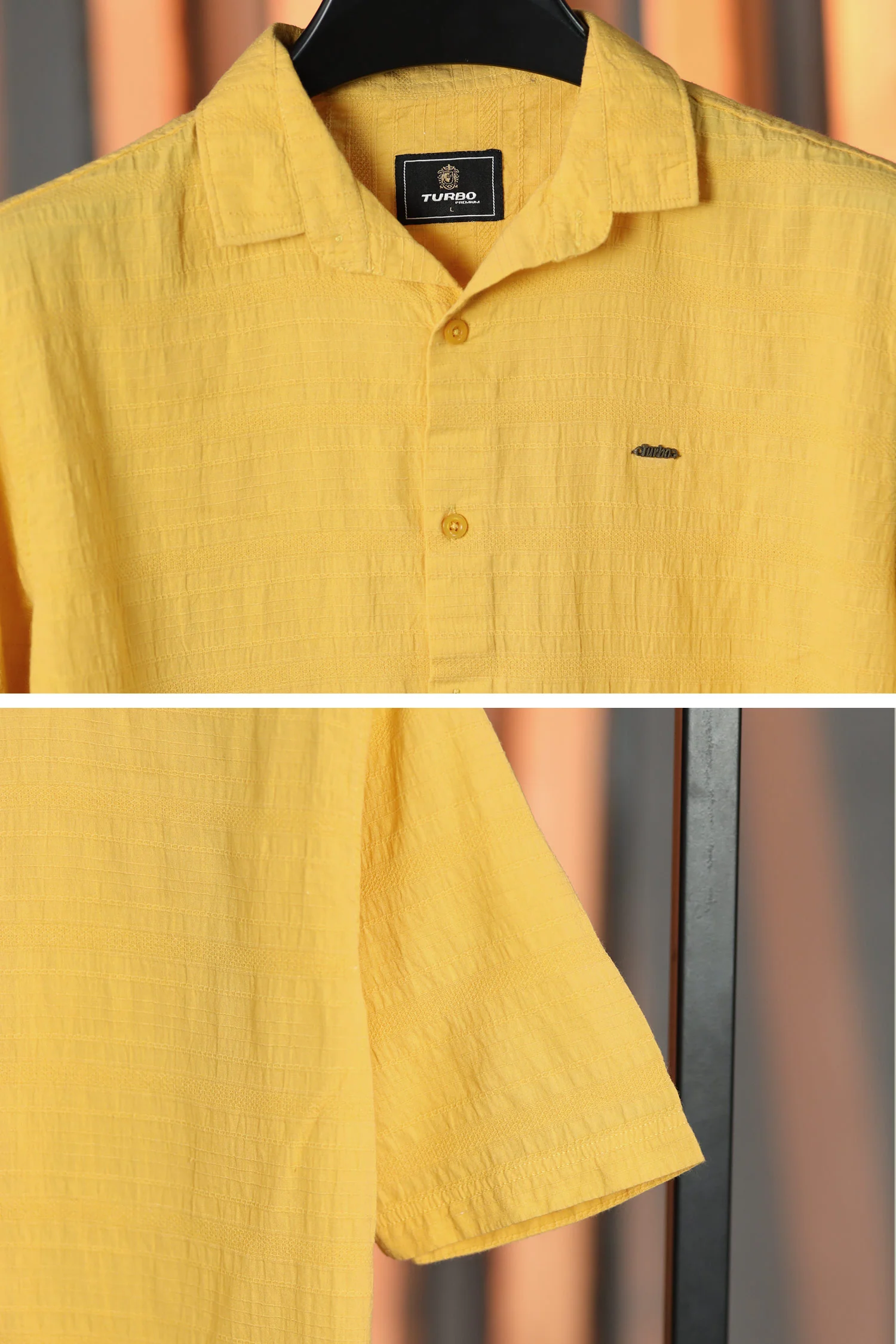 Turbo Knit Craft Crochet Casual Shirt In Yellow - Image 3