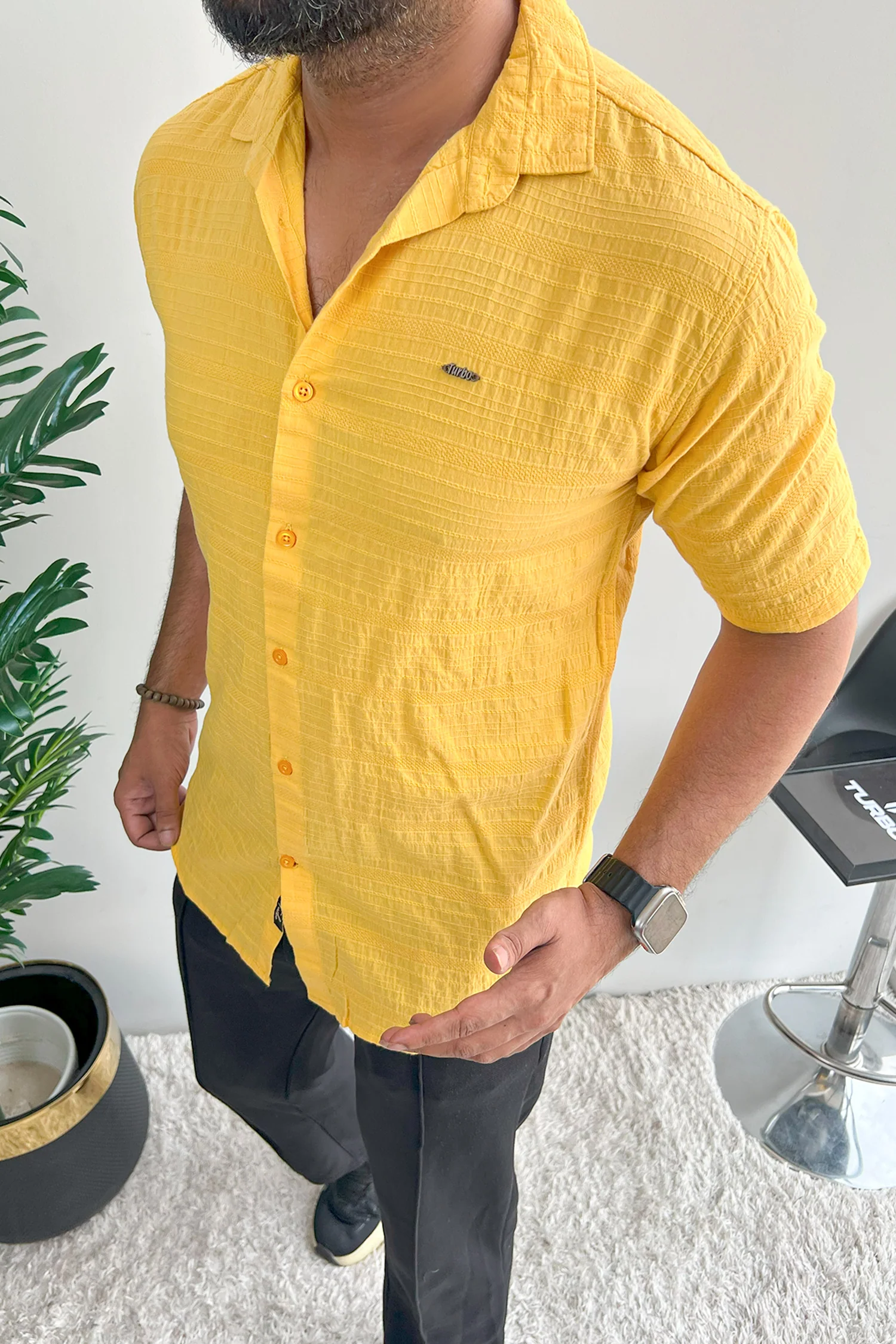 Turbo Knit Craft Crochet Casual Shirt In Yellow - Image 2