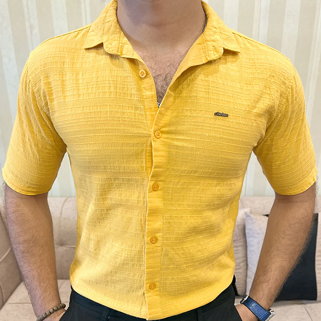 Turbo Knit Craft Crochet Casual Shirt In Yellow - Image 3