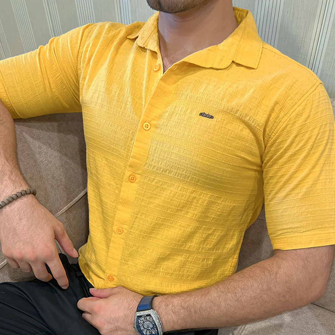 Turbo Knit Craft Crochet Casual Shirt In Yellow - Image 4