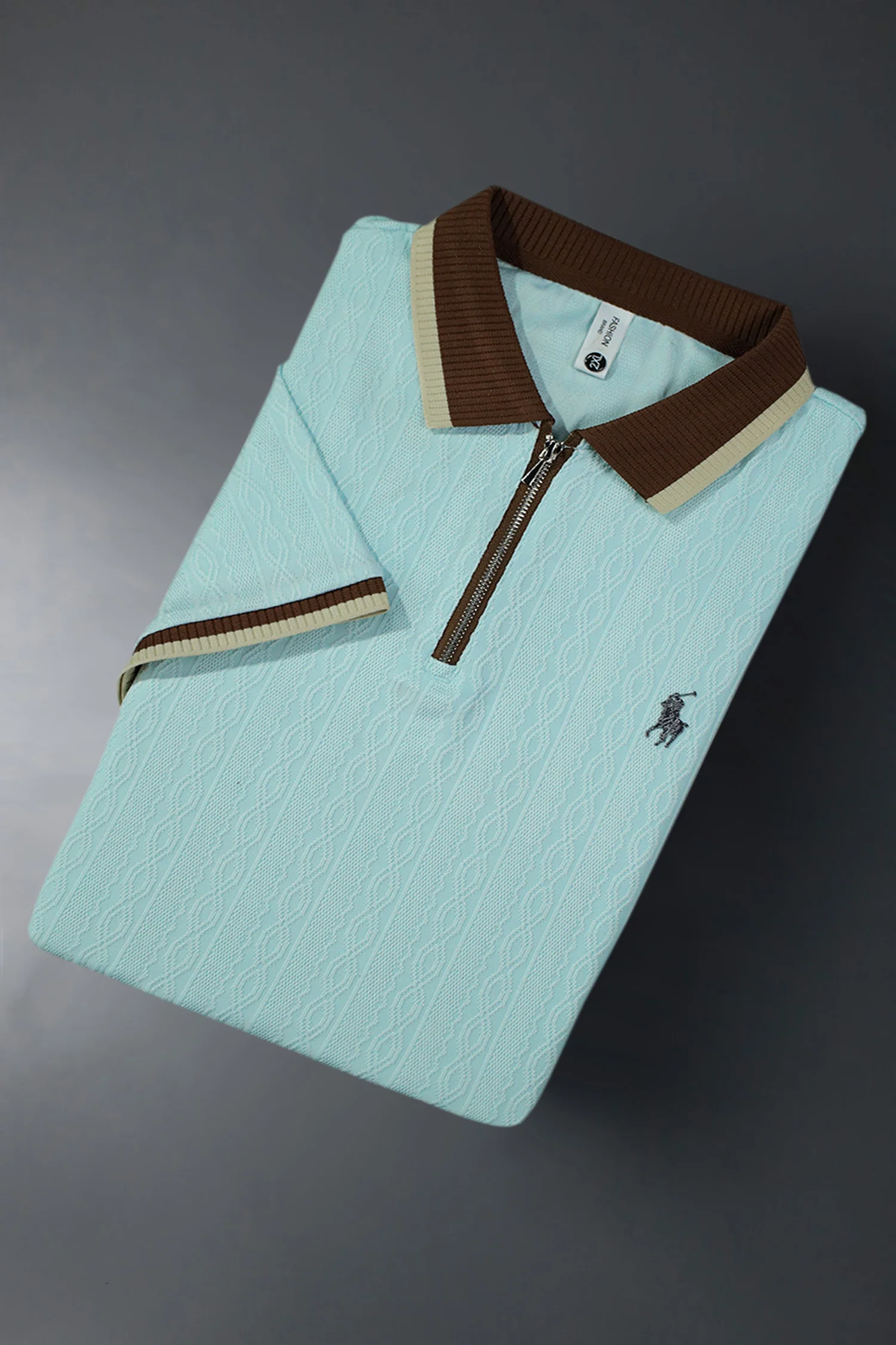 Turbo Knitted Quarter-Zip Polo Shirt In Cyan - Image 3