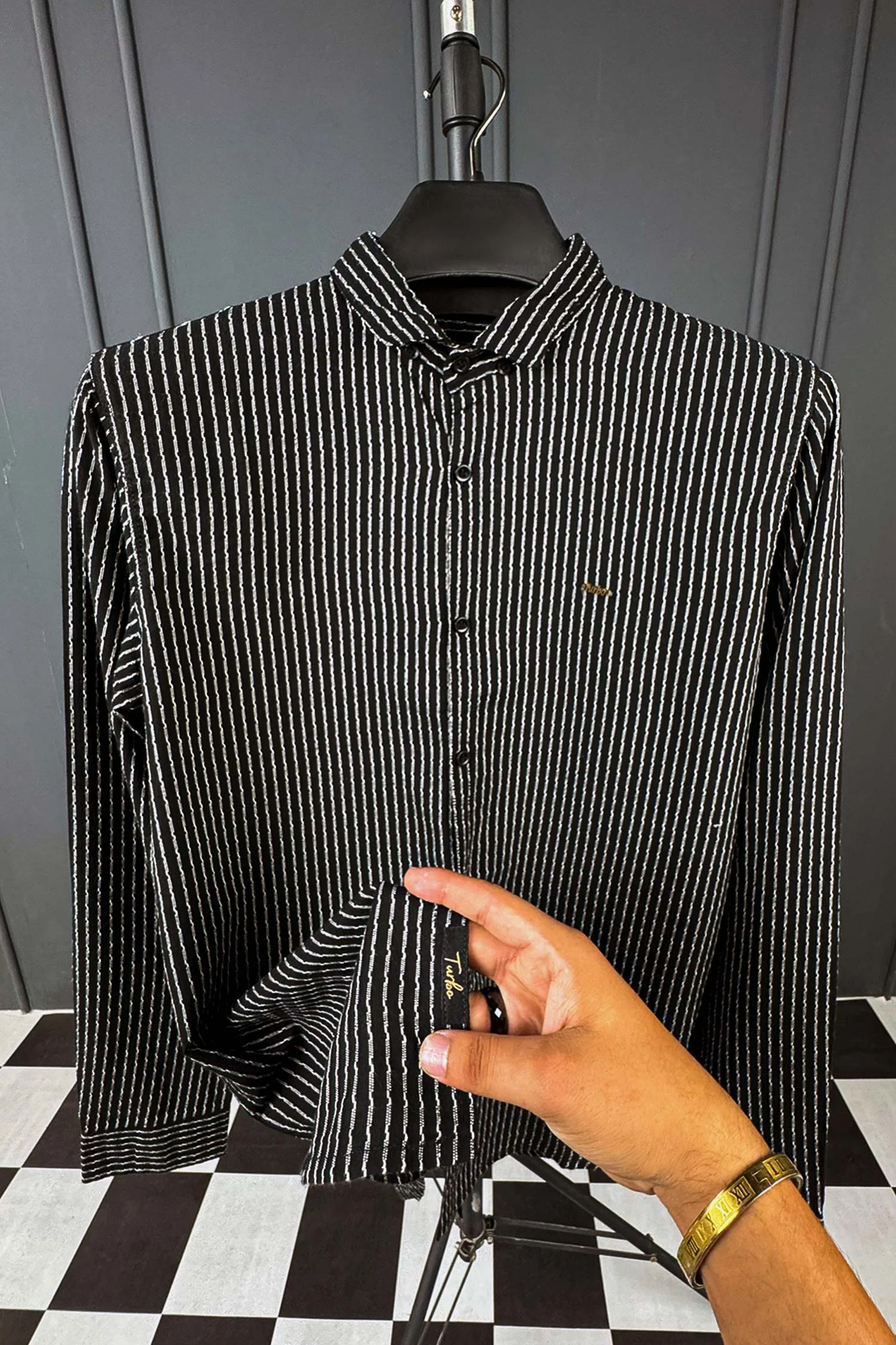 Turbo Lining Check Creation Long Sleeve Cotton Casual Shirt - Image 14