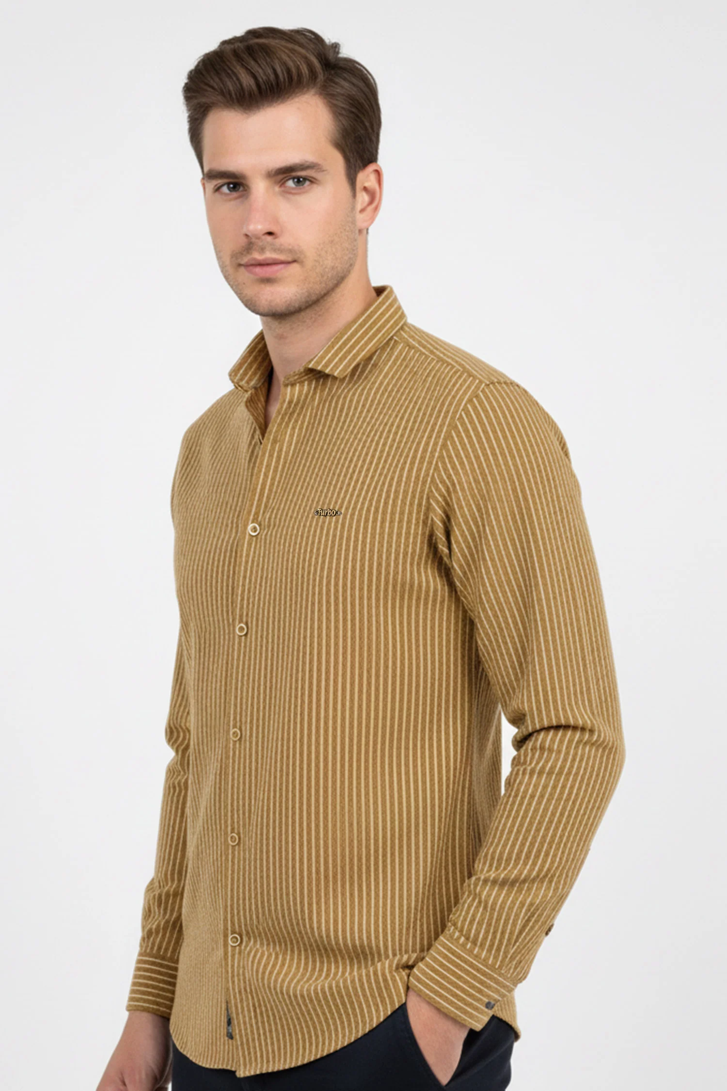 Turbo Lining Check Creation Long Sleeve Cotton Casual Shirt - Image 5