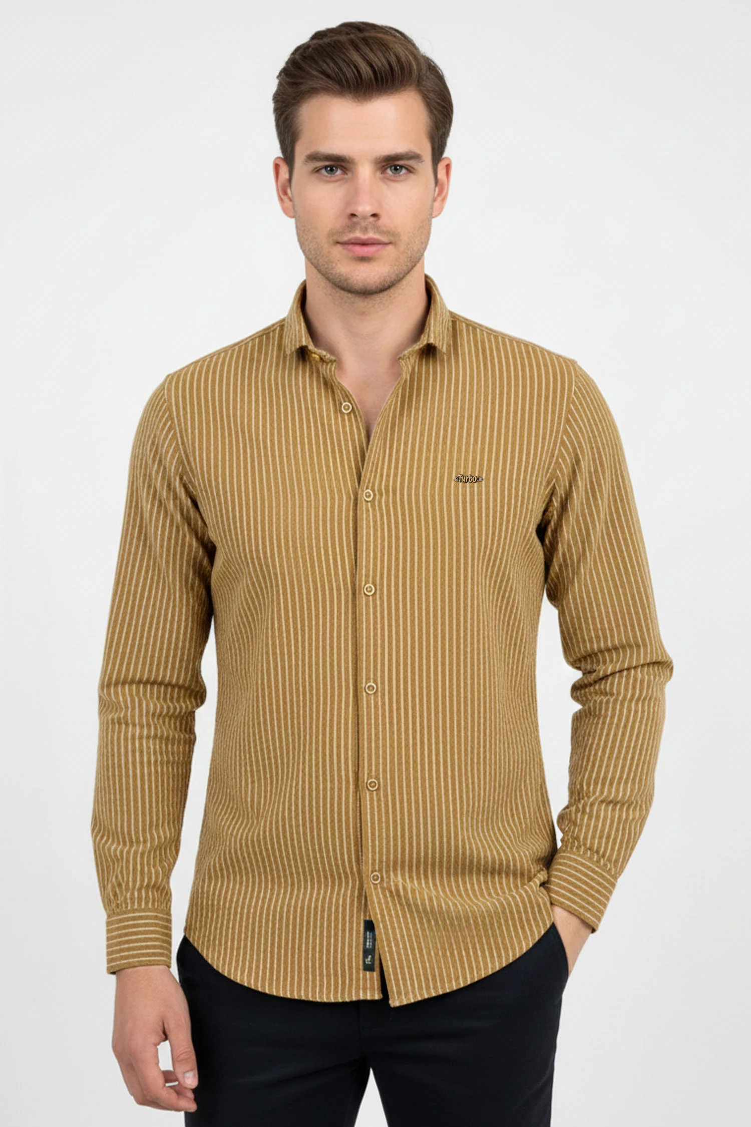Turbo Lining Check Creation Long Sleeve Cotton Casual Shirt - Image 7