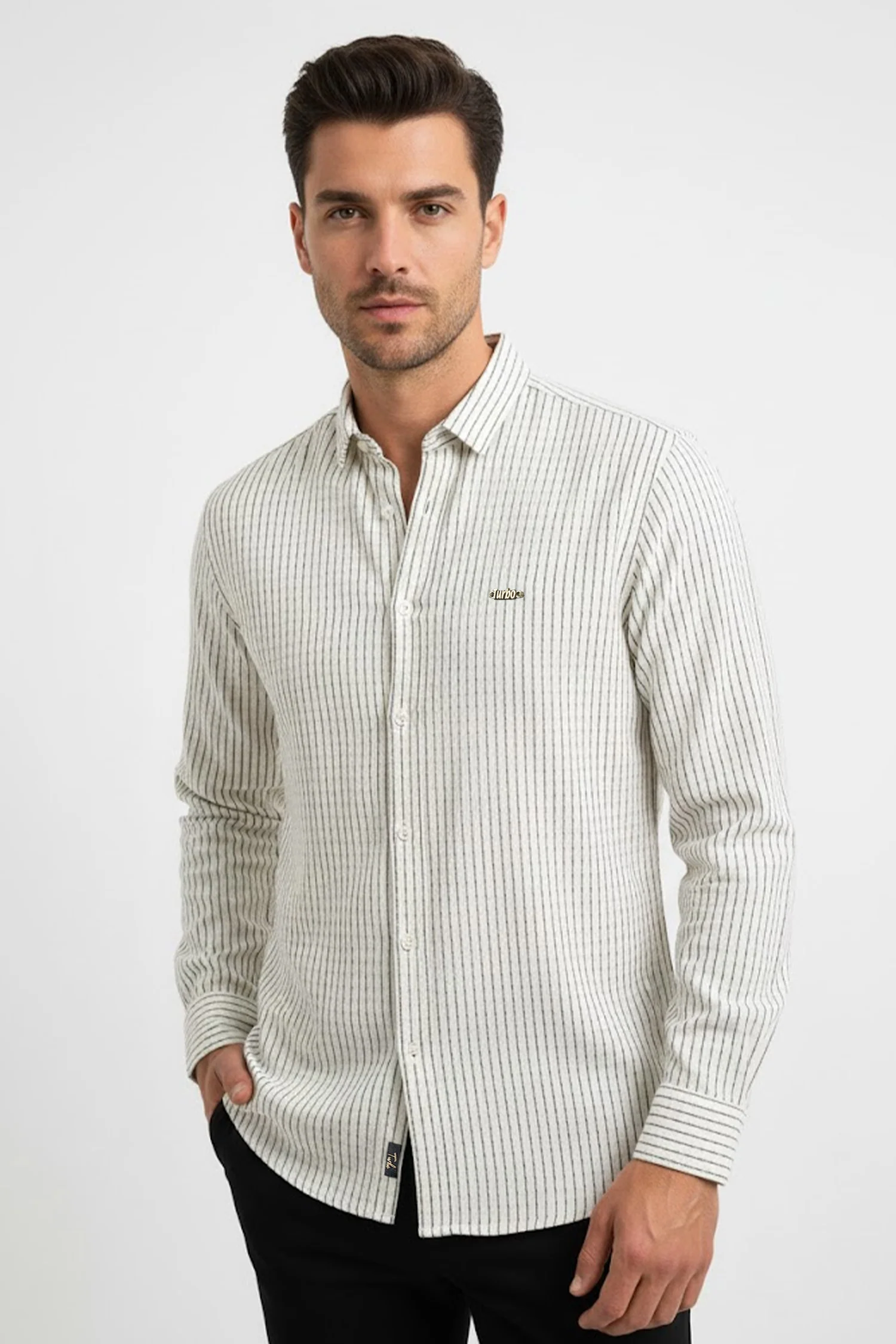 Turbo Lining Check Creation Long Sleeve Cotton Casual Shirt - Image 9