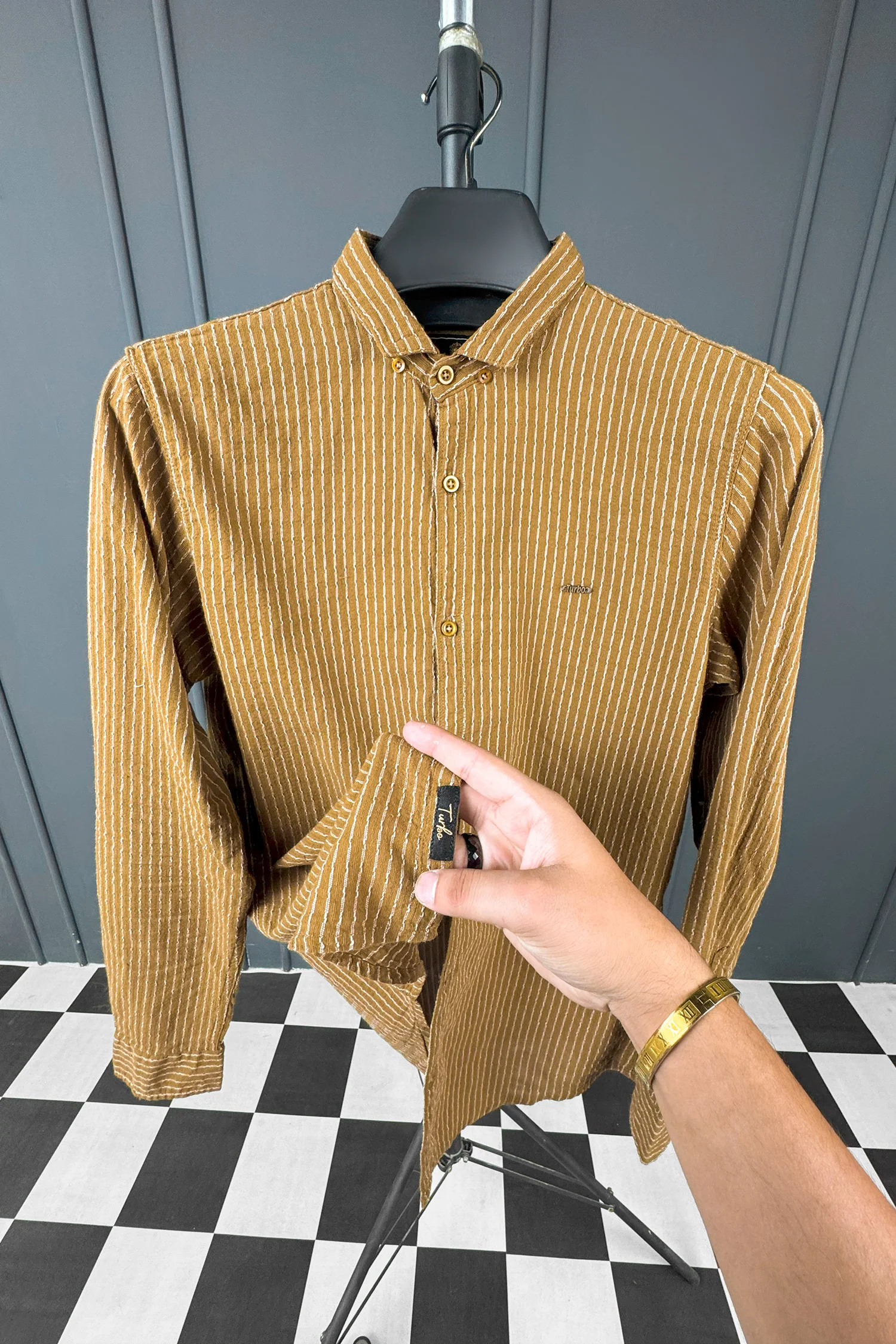 Turbo Lining Check Creation Long Sleeve Cotton Casual Shirt - Image 3